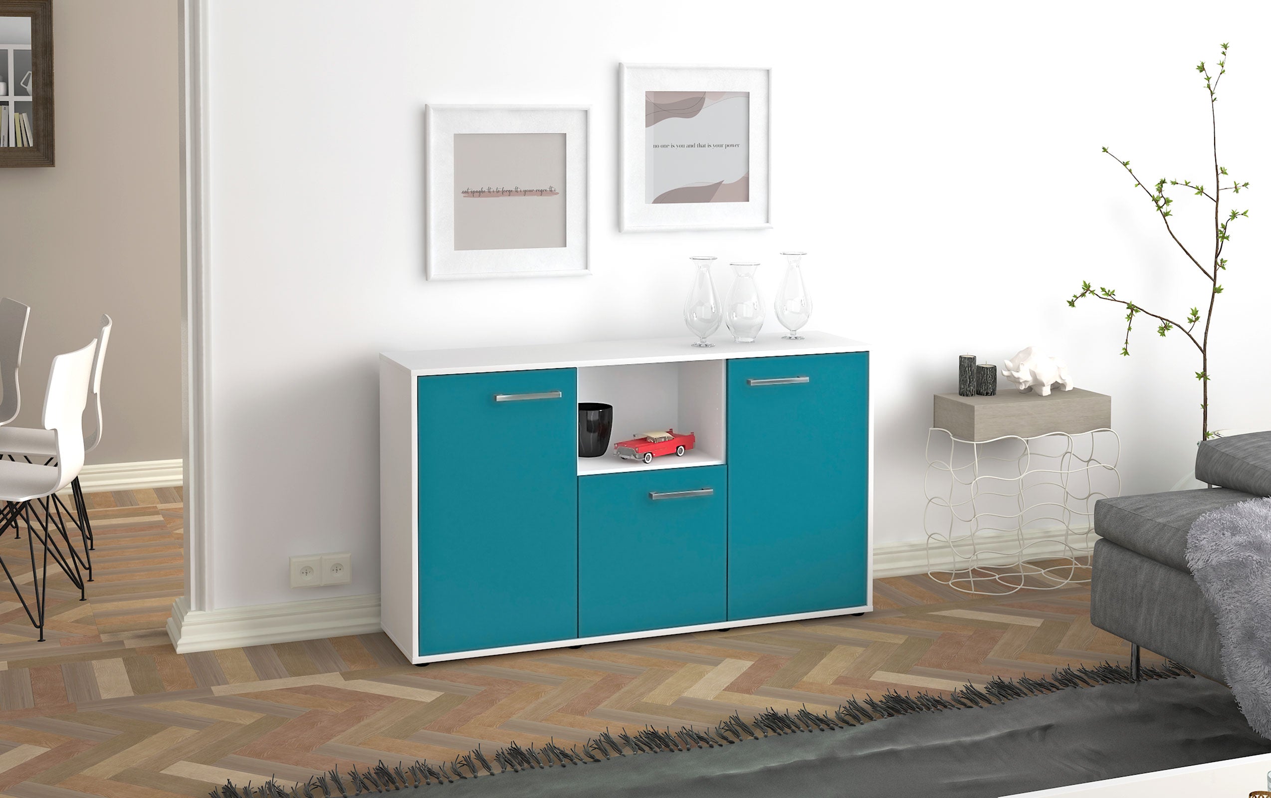 Sideboard - Demetria - Design Farbakzent - Freistehend mit Griffe 136 cm Weiss