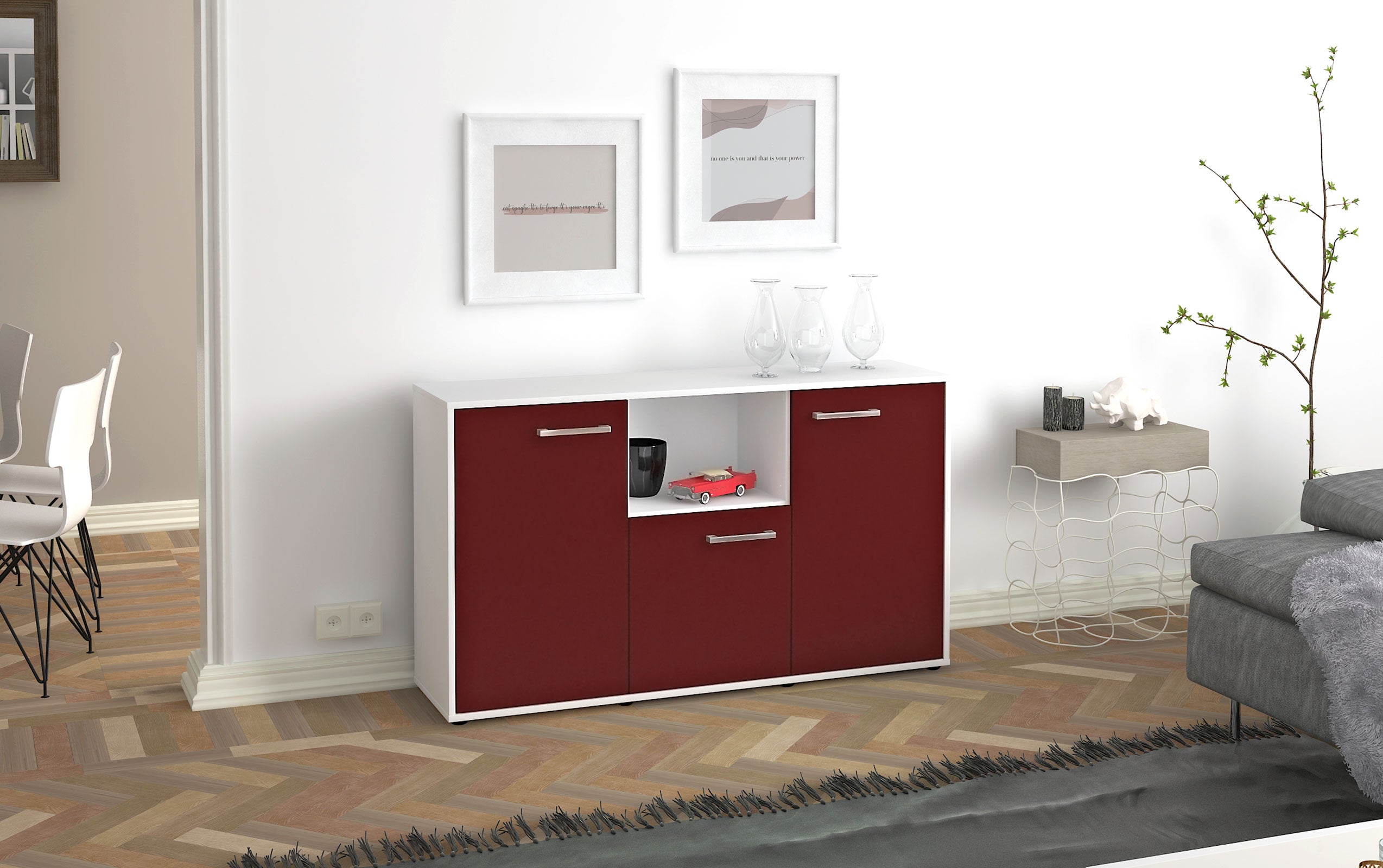 Sideboard - Demetria - Design Farbakzent - Freistehend mit Griffe 136 cm Weiss