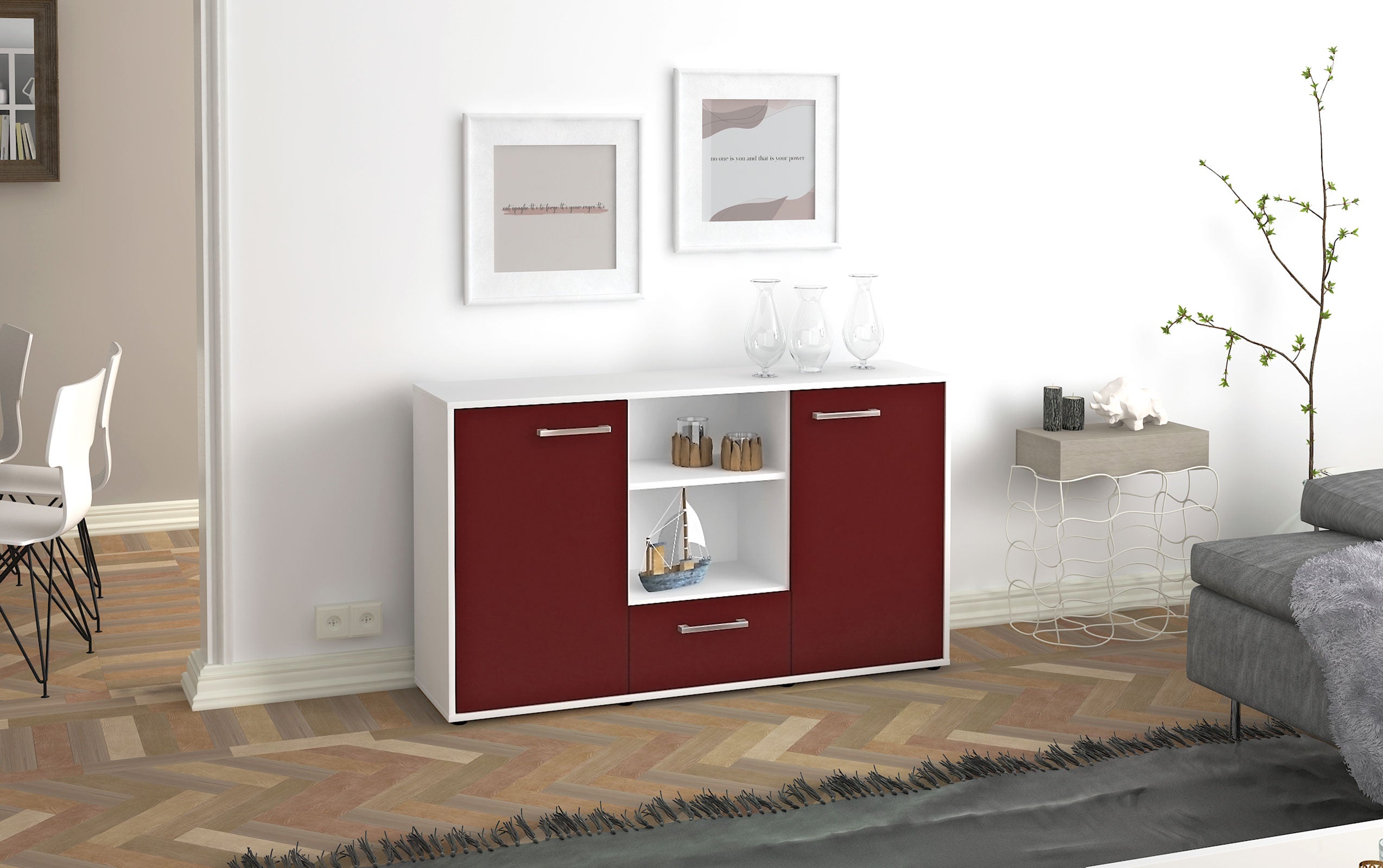 Sideboard - Desideria - Design Farbakzent - Freistehend mit Griffe 136 cm Weiss