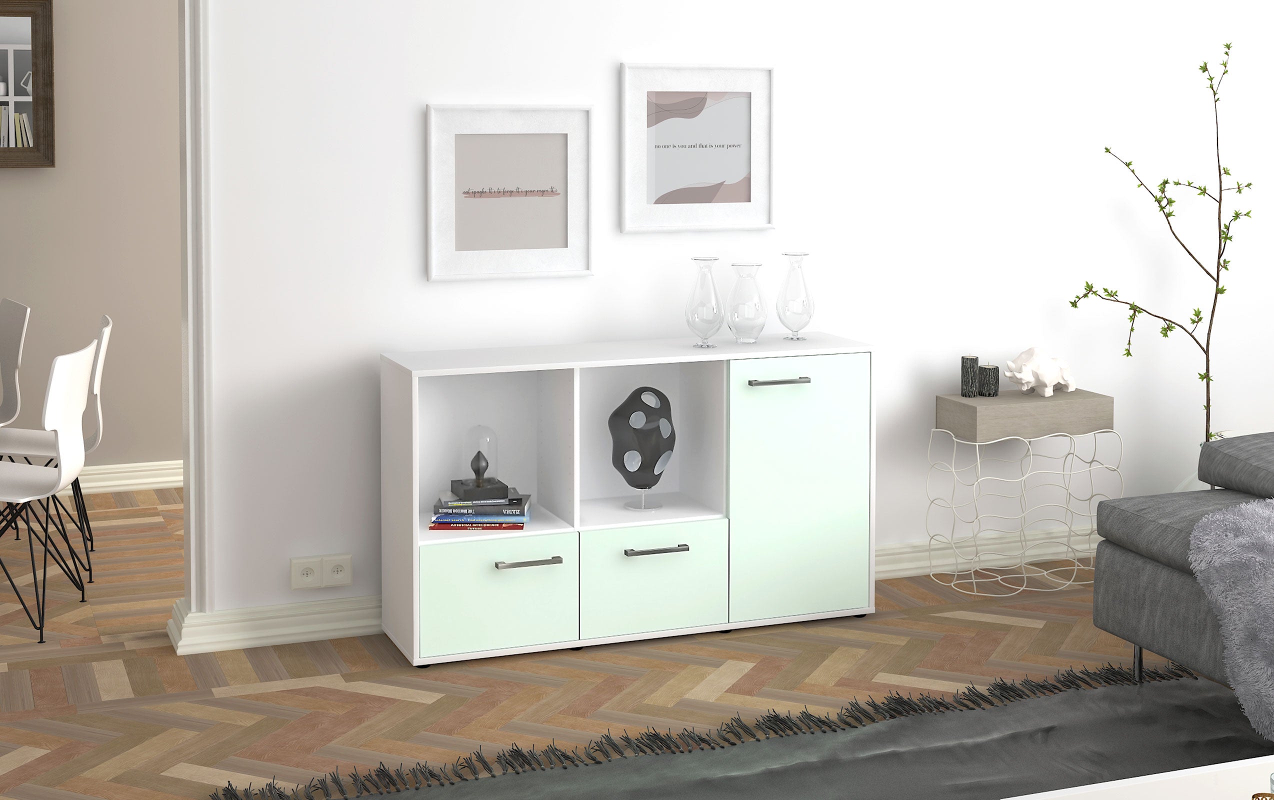 Sideboard - Dolcia - Design Farbakzent - Freistehend mit Griffe 136 cm Weiss
