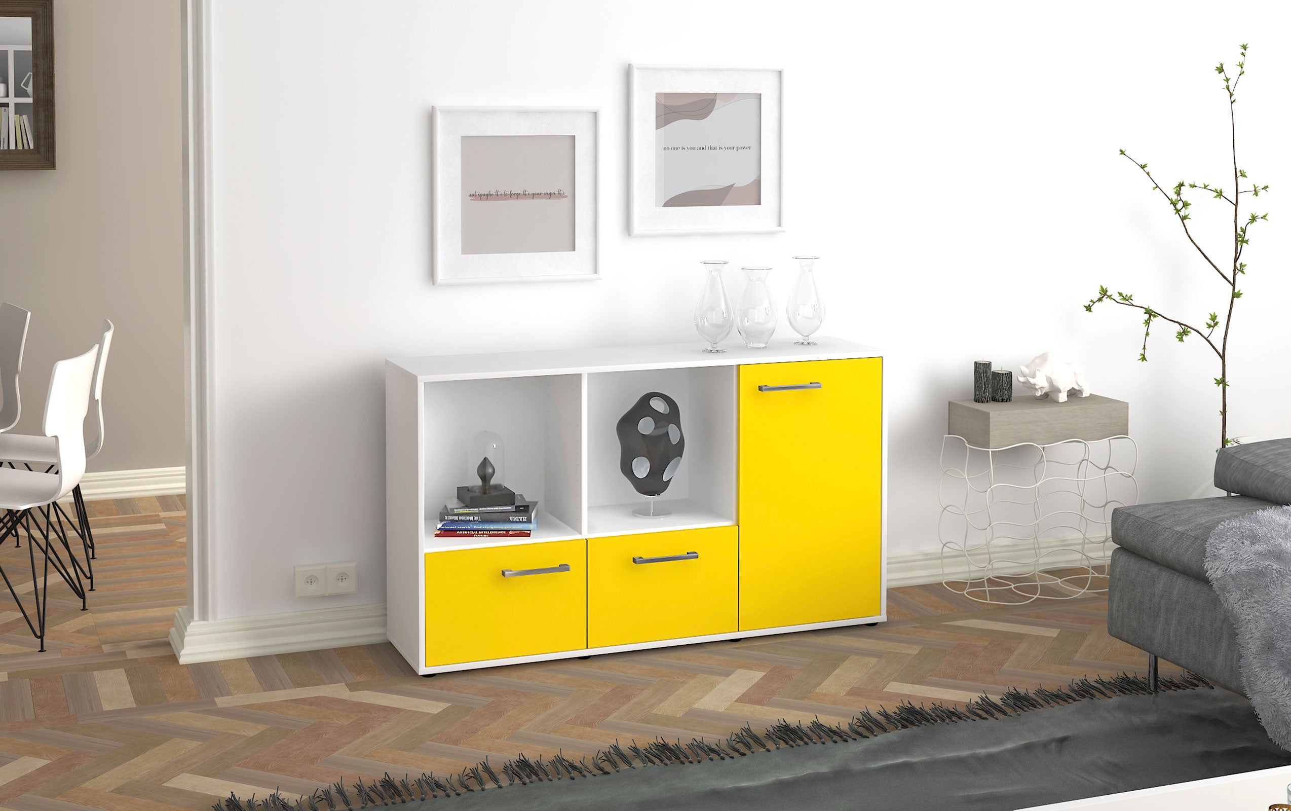 Sideboard - Dolcia - Design Farbakzent - Freistehend mit Griffe 136 cm Weiss