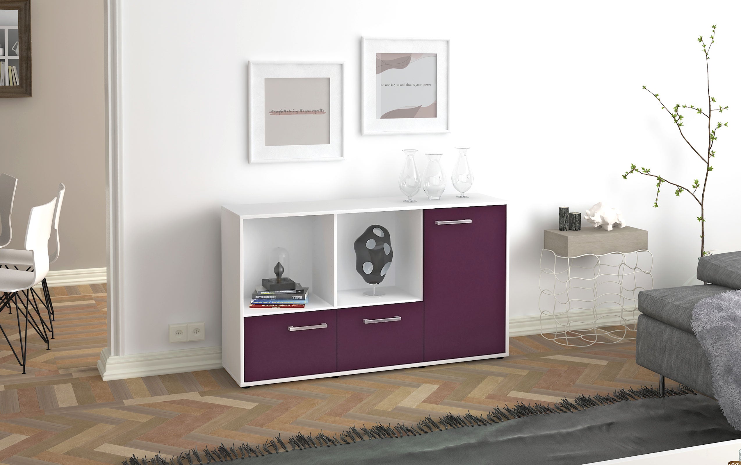Sideboard - Dolcia - Design Farbakzent - Freistehend mit Griffe 136 cm Weiss