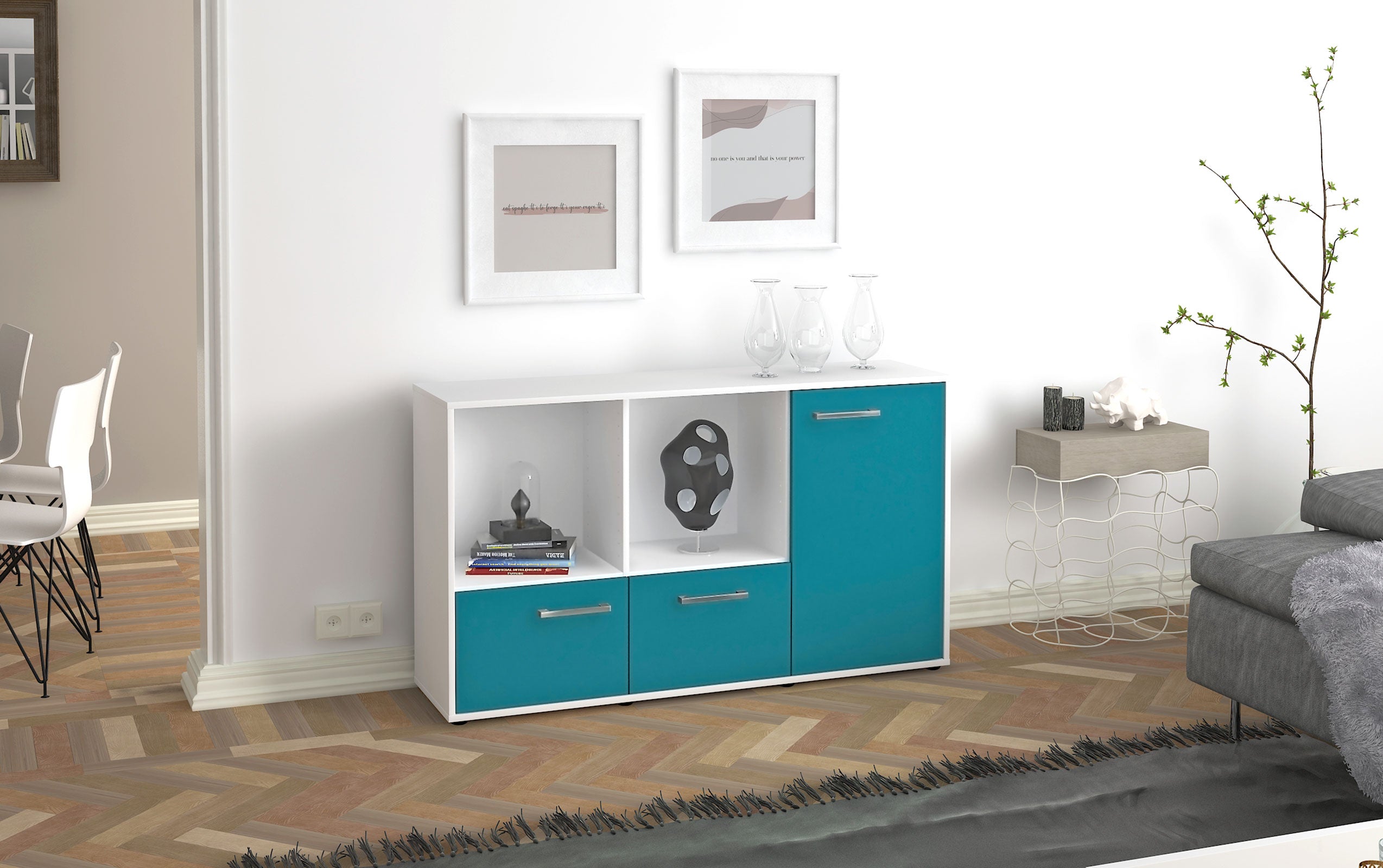 Sideboard - Dolcia - Design Farbakzent - Freistehend mit Griffe 136 cm Weiss