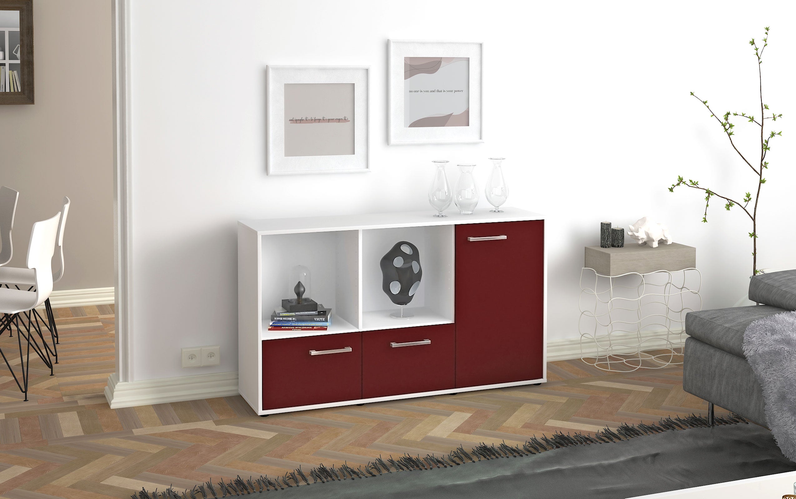 Sideboard - Dolcia - Design Farbakzent - Freistehend mit Griffe 136 cm Weiss