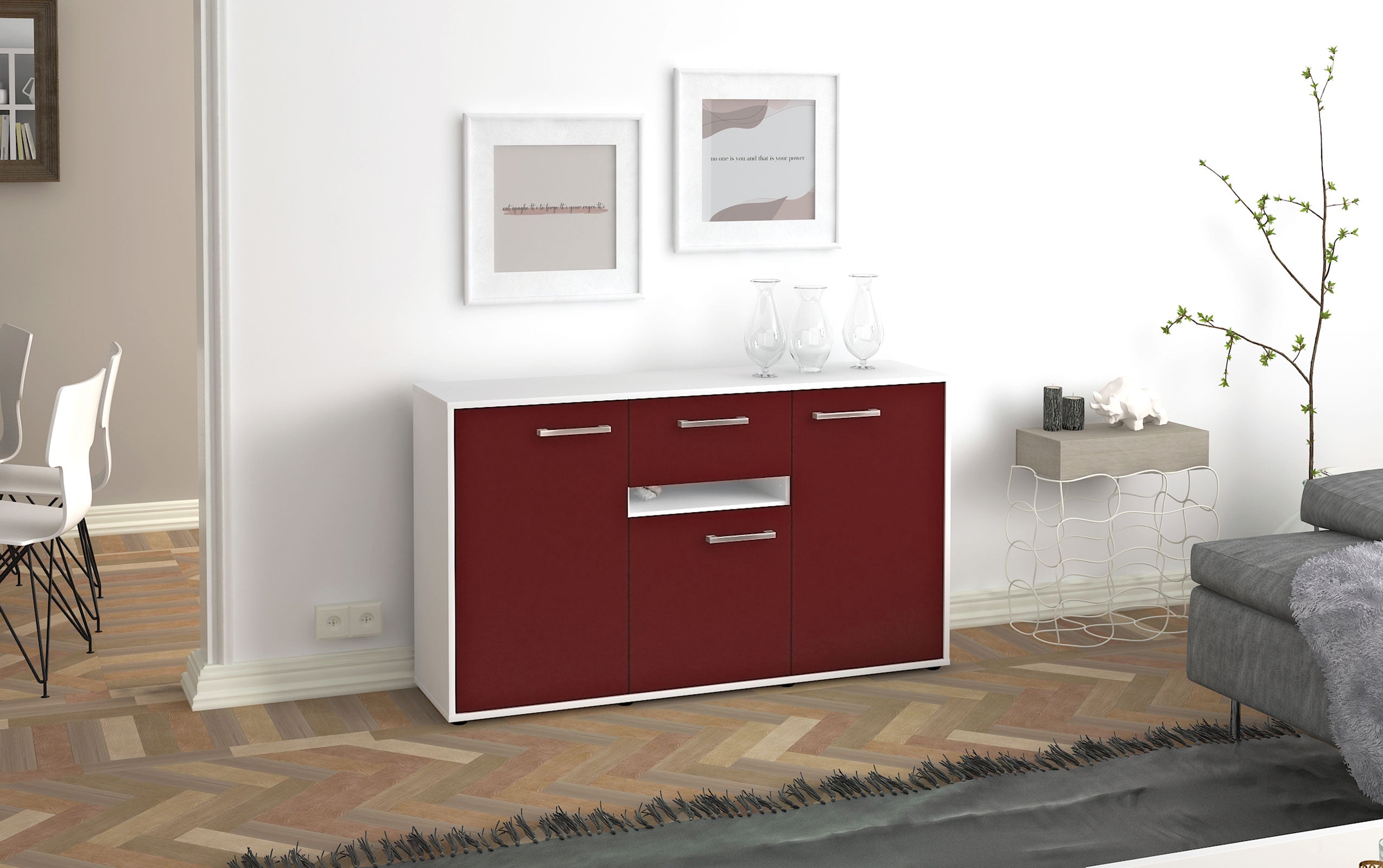 Sideboard - Dorina - Design Farbakzent - Freistehend mit Griffe 136 cm Weiss