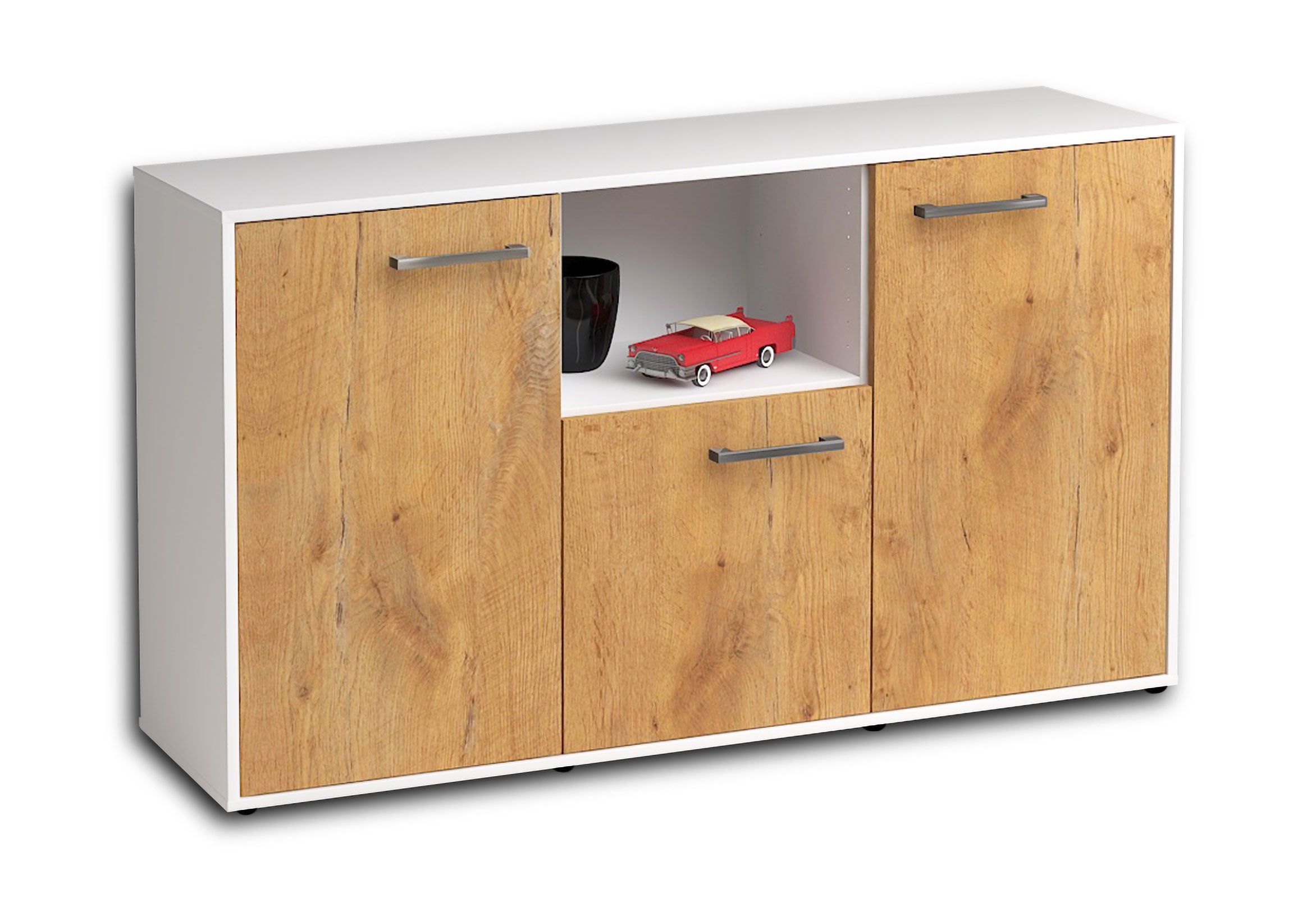 Sideboard - Demetria - Design Holzdekor - Freistehend mit Griffe 136 cm Weiss