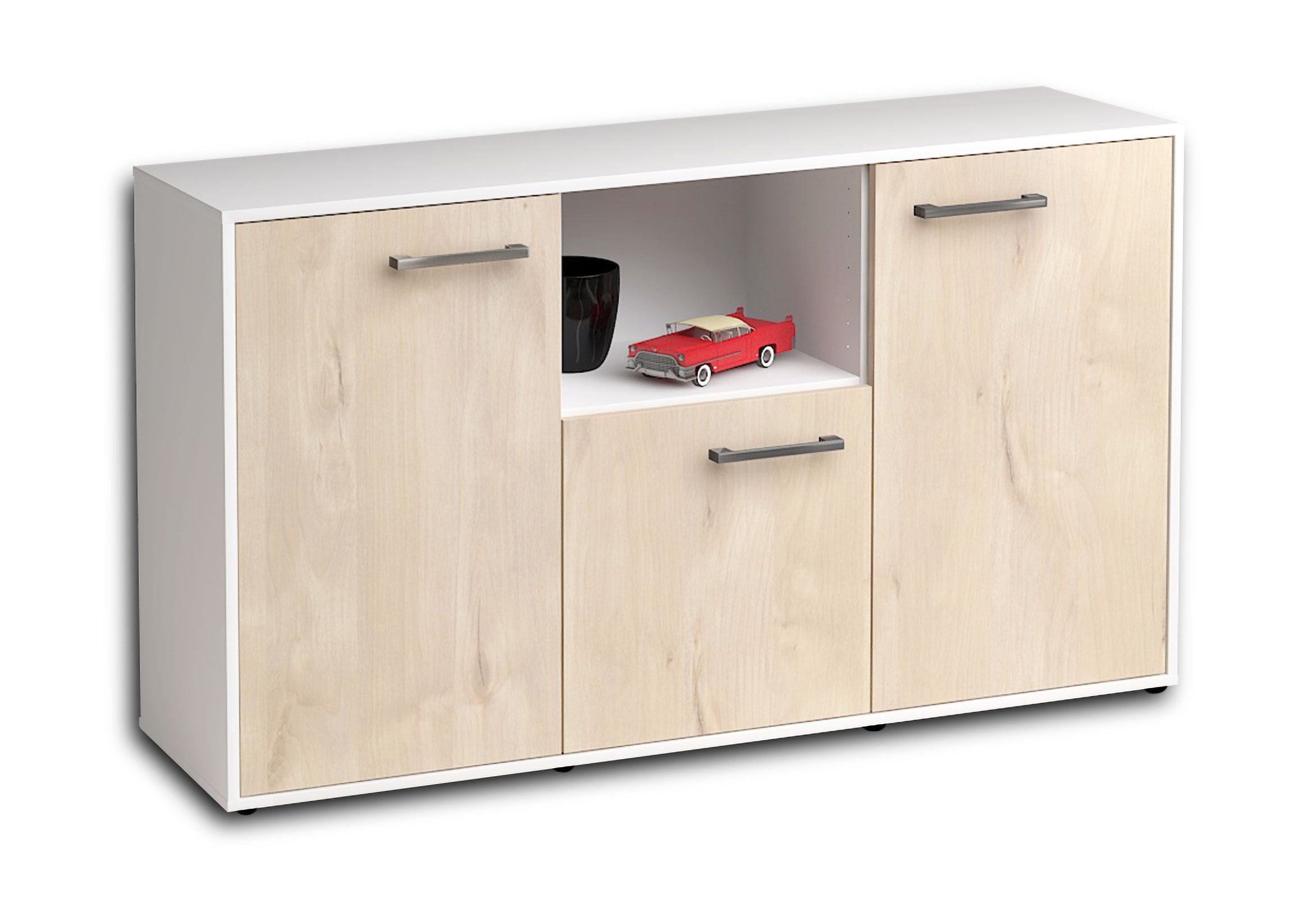 Sideboard - Demetria - Design Holzdekor - Freistehend mit Griffe 136 cm Weiss