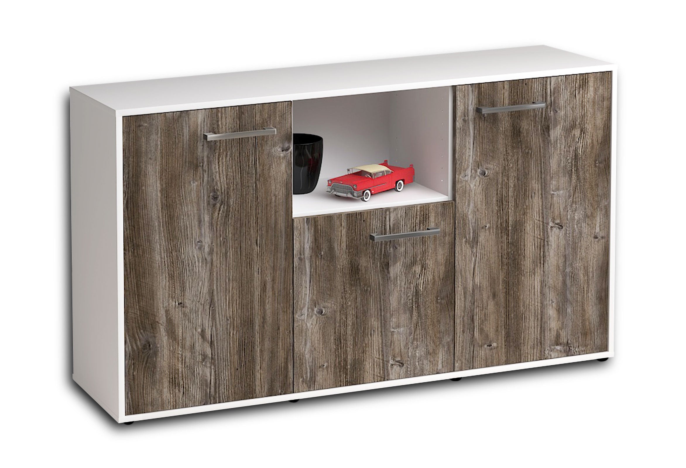 Sideboard - Demetria - Design Holzdekor - Freistehend mit Griffe 136 cm Weiss