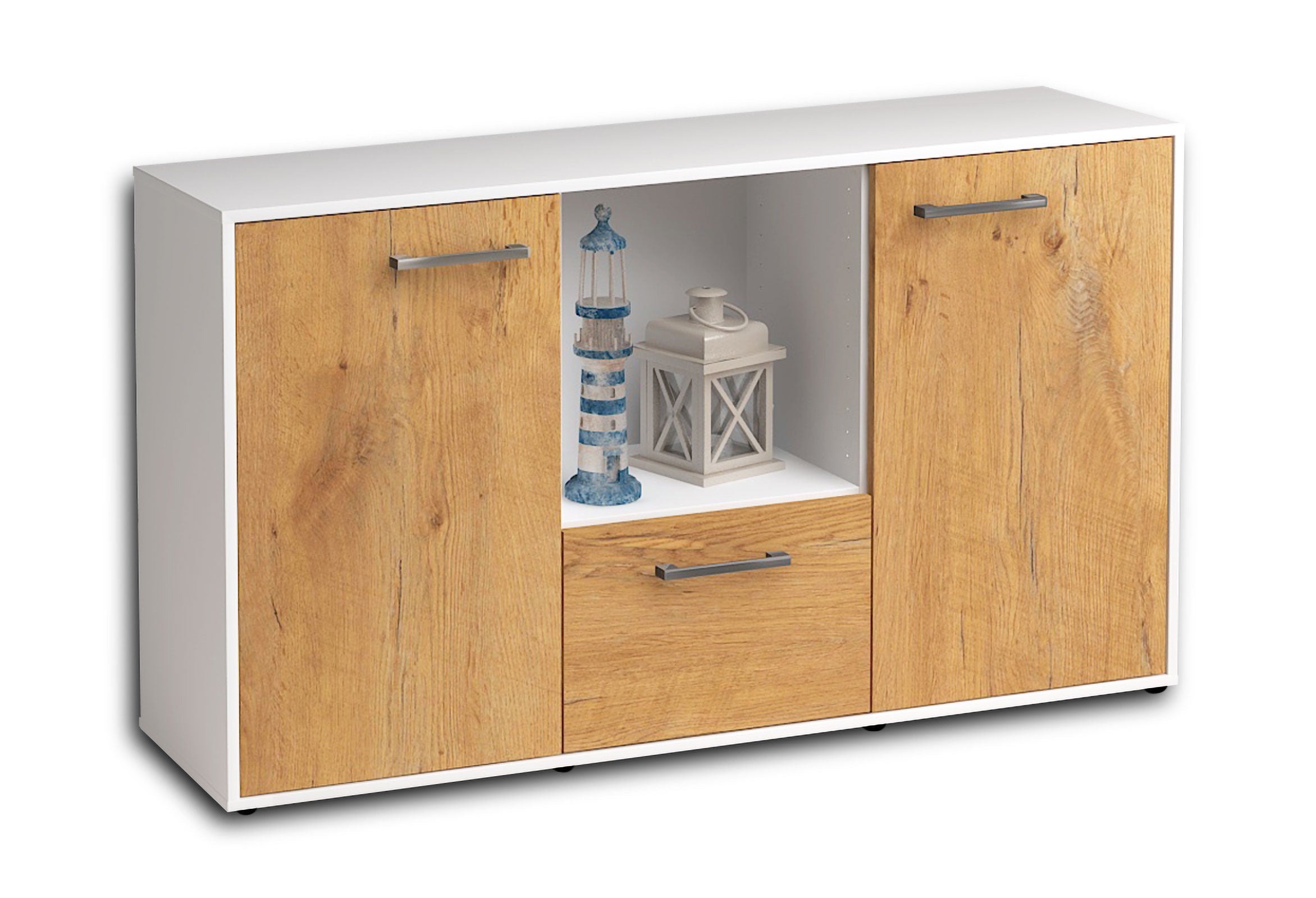 Sideboard - Dhonna - Design Holzdekor - Freistehend mit Griffe 136 cm Weiss