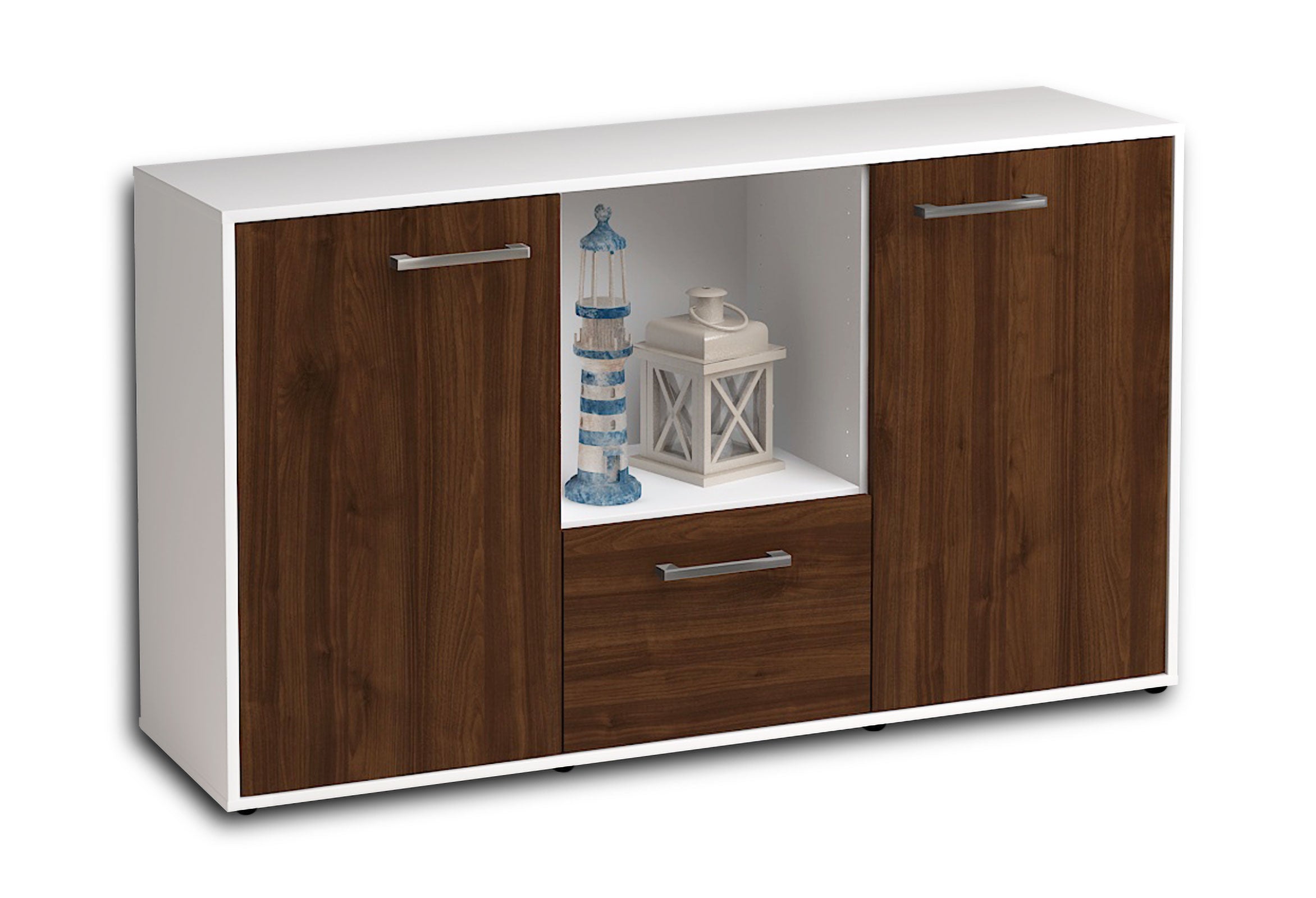 Sideboard - Dhonna - Design Holzdekor - Freistehend mit Griffe 136 cm Weiss