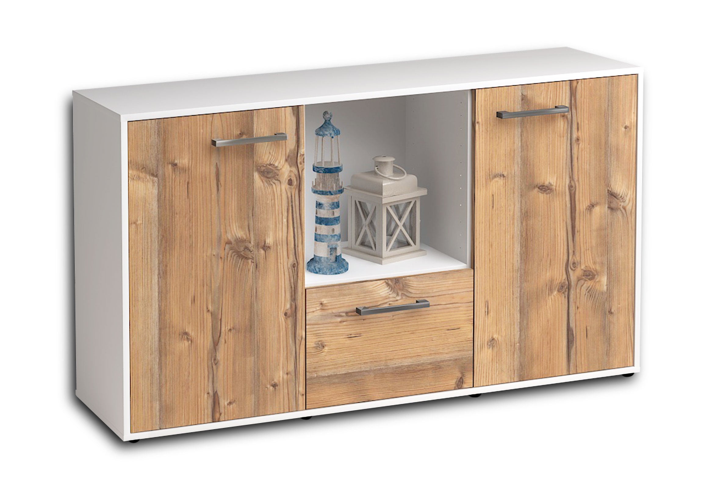 Sideboard - Dhonna - Design Holzdekor - Freistehend mit Griffe 136 cm Weiss