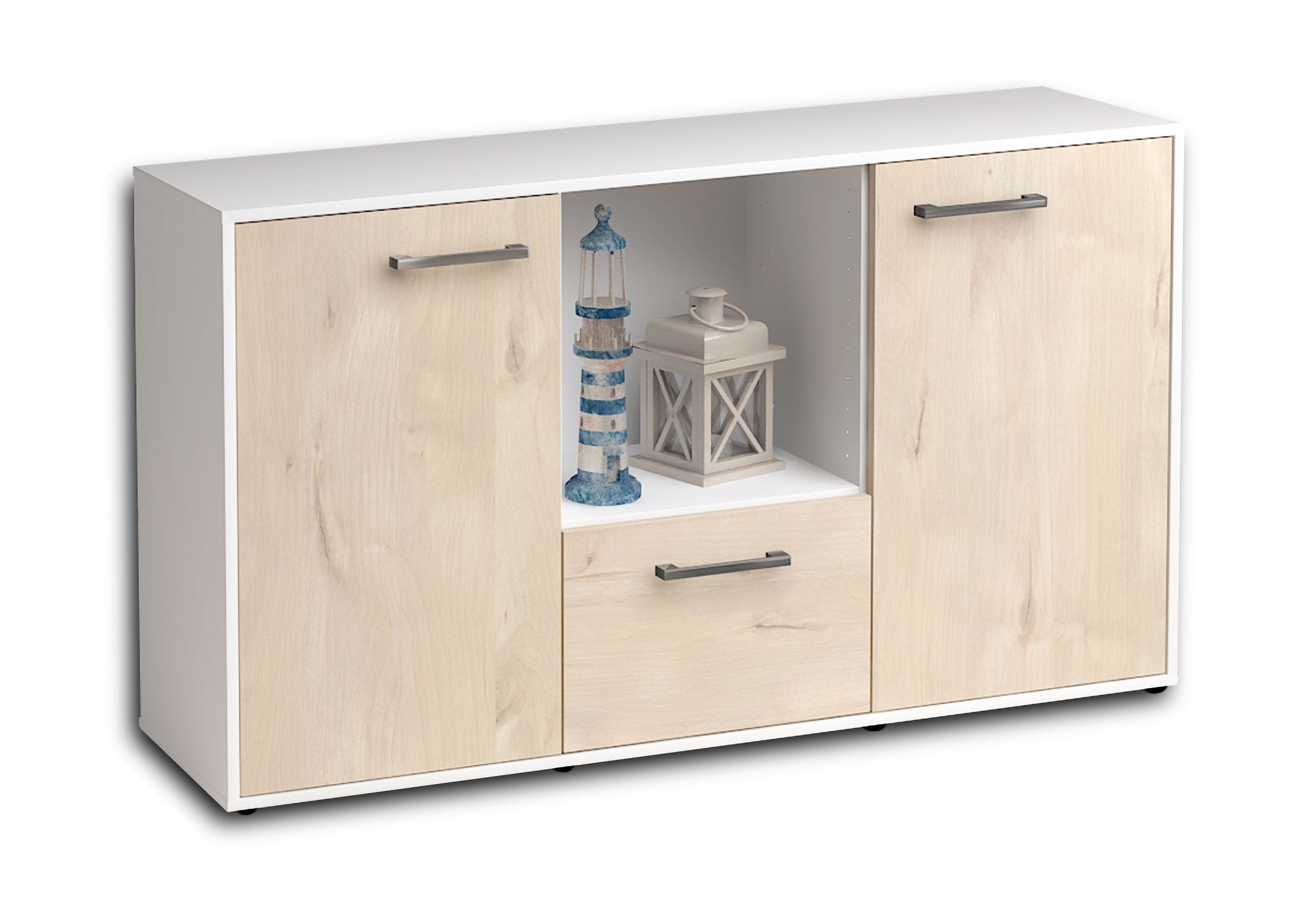 Sideboard - Dhonna - Design Holzdekor - Freistehend mit Griffe 136 cm Weiss