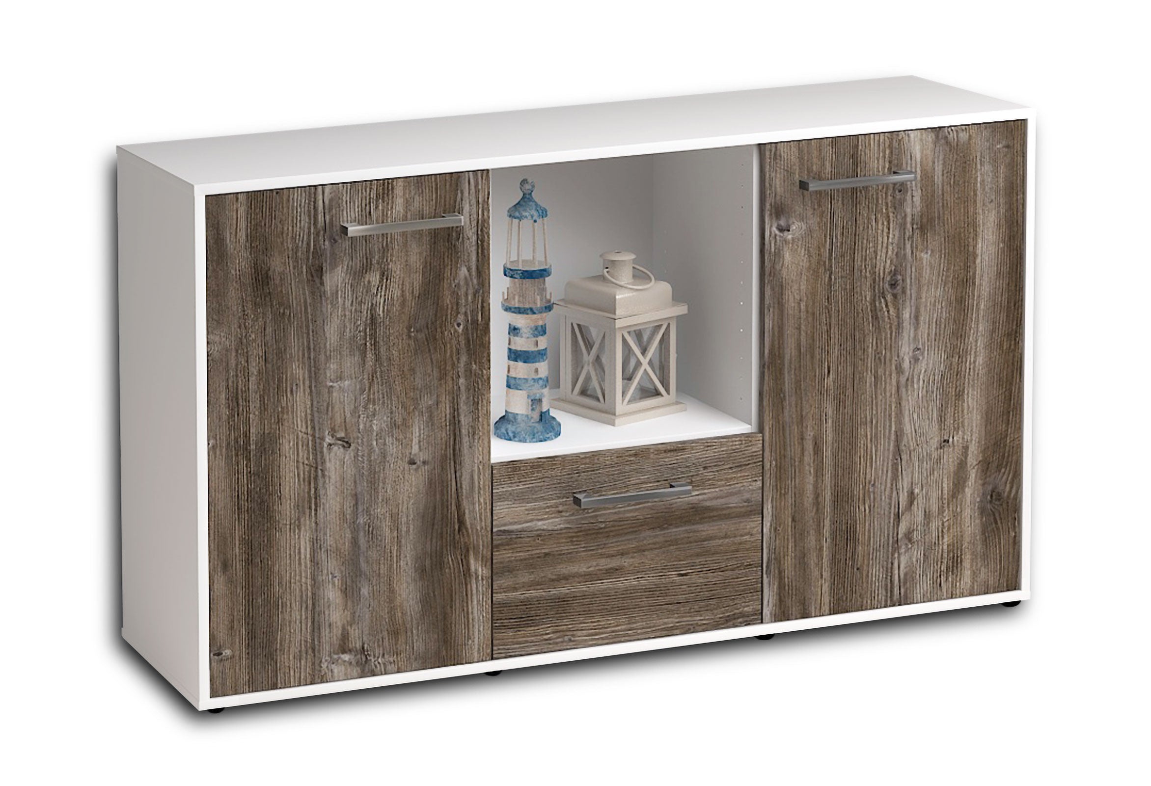 Sideboard - Dhonna - Design Holzdekor - Freistehend mit Griffe 136 cm Weiss