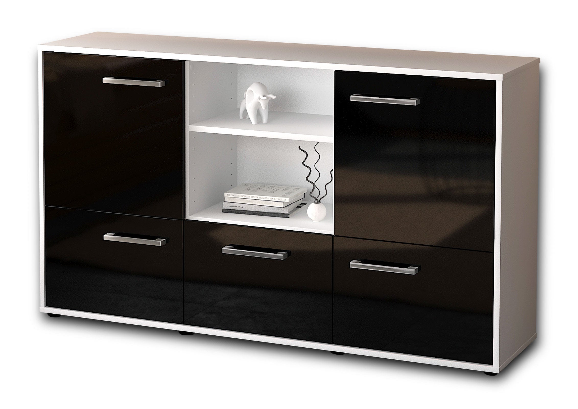 Sideboard - Diellza - Design Hochglanz - Freistehend mit Griffe 136 cm