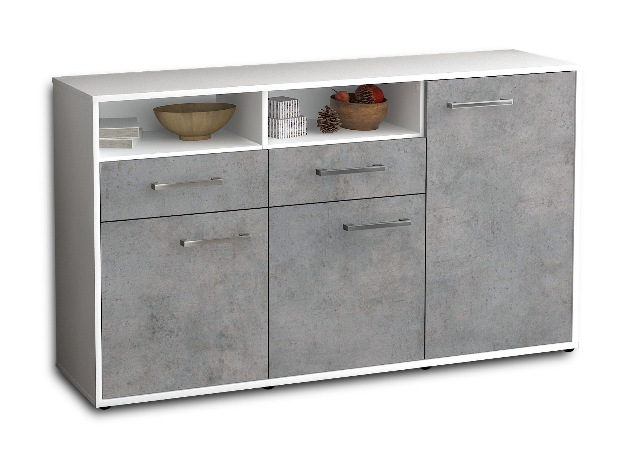 Sideboard - Editta - Design Industrie Stil - Freistehend mit Griffe 136 cm Weiss