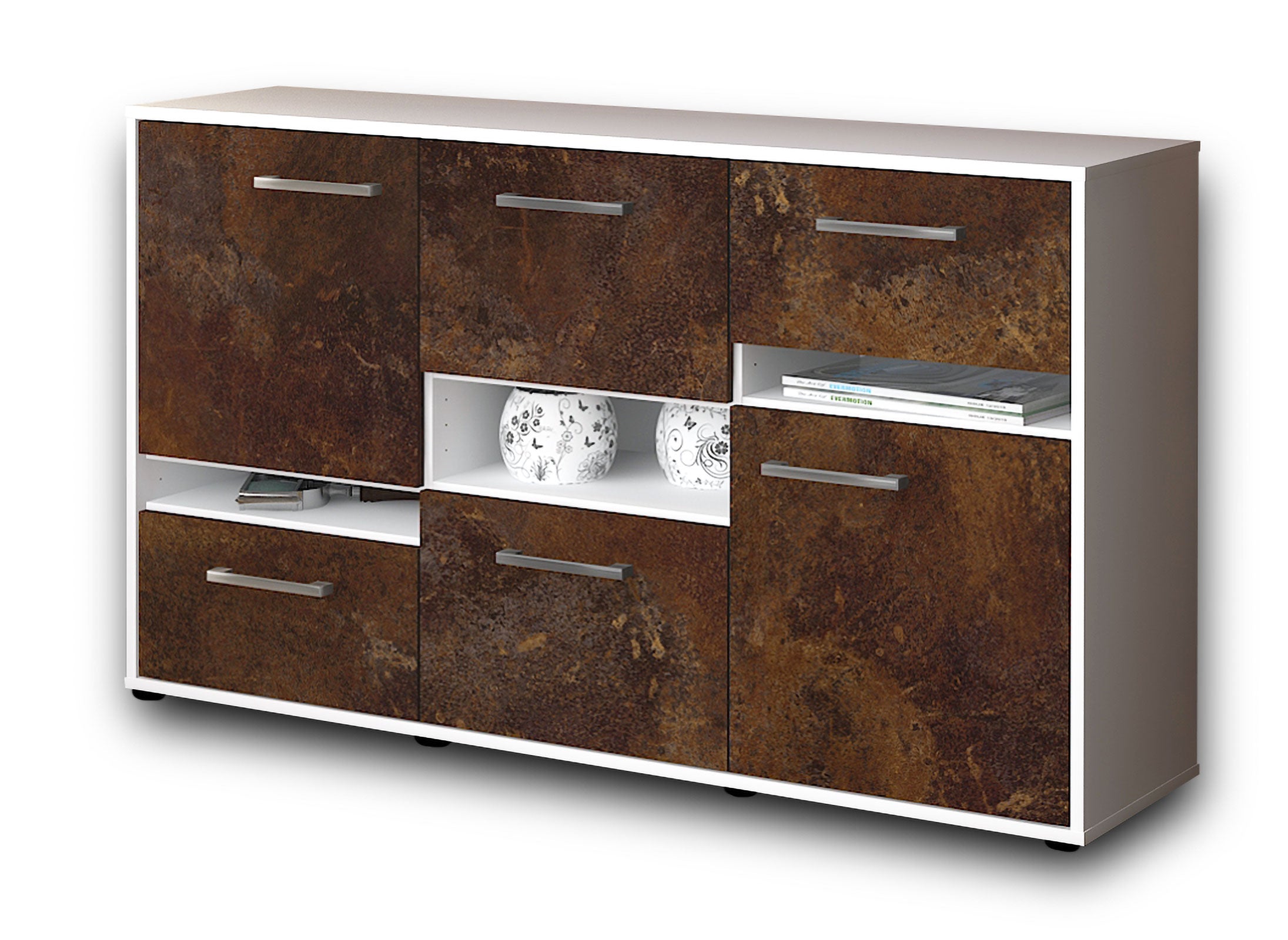 Sideboard - Egizia - Design Industrie Stil - Freistehend mit Griffe 136 cm Weiss