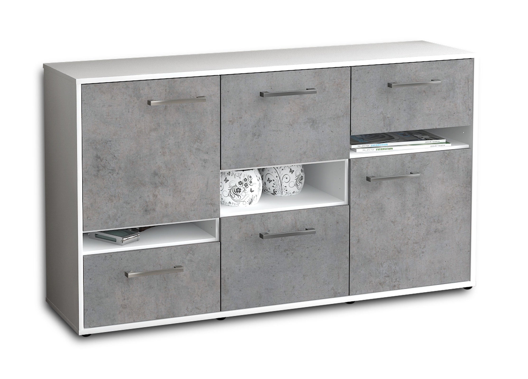 Sideboard - Egizia - Design Industrie Stil - Freistehend mit Griffe 136 cm Weiss