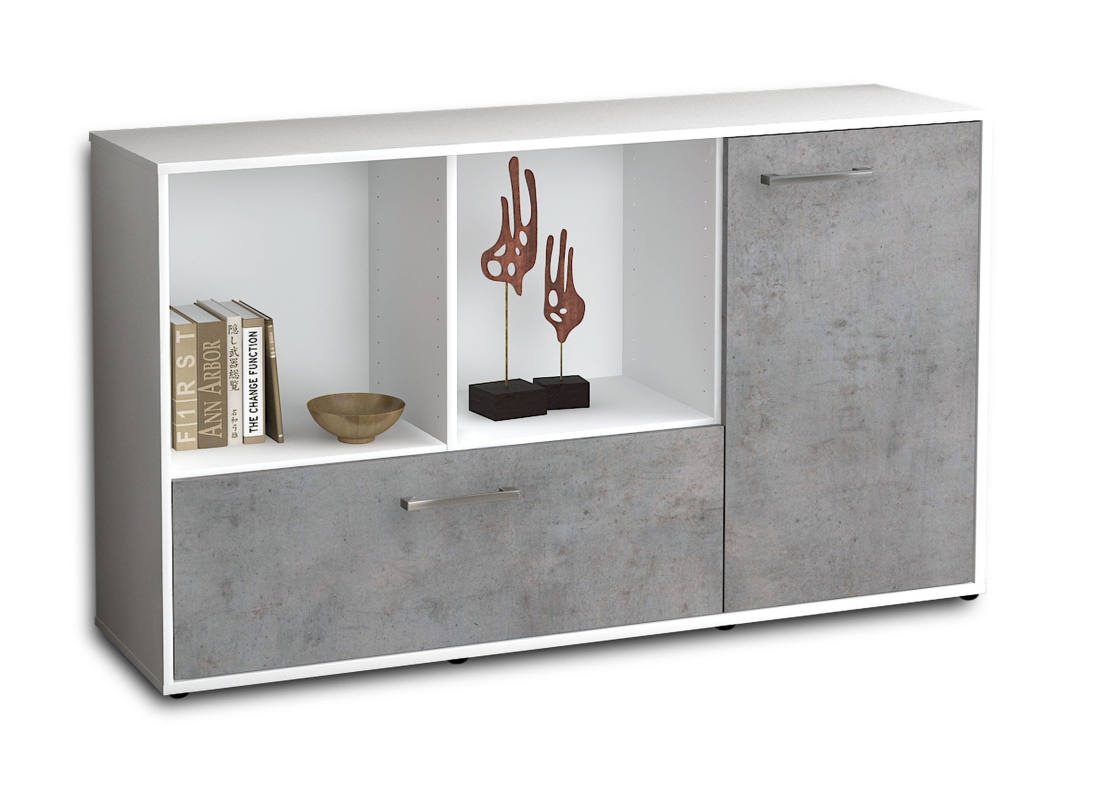 Sideboard - Ela - Design Industrie Stil - Freistehend mit Griffe 136 cm Weiss