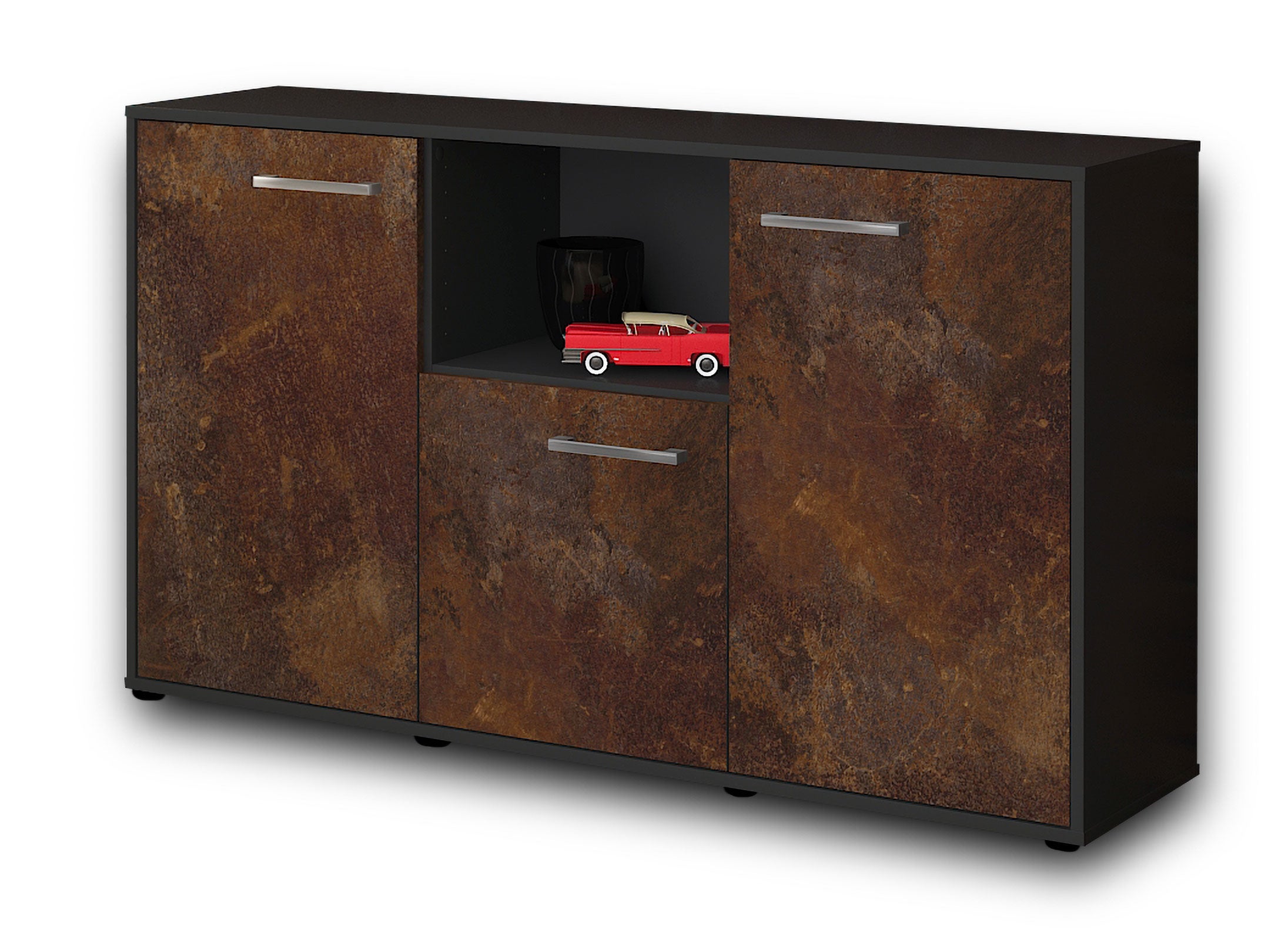 Sideboard - Demetria - Design Industrie Stil - Freistehend mit Griffe 136 cm Anthrazit