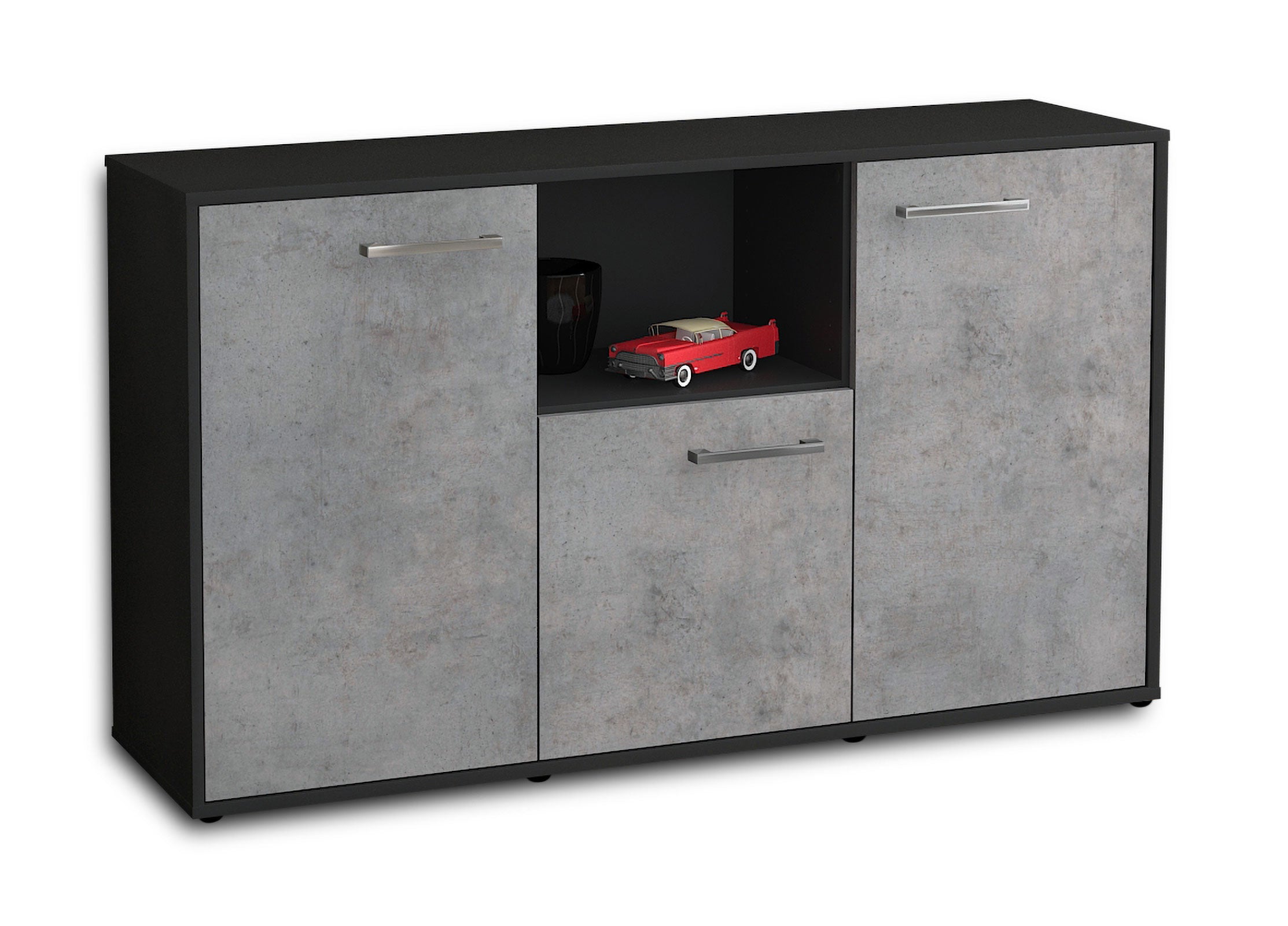 Sideboard - Demetria - Design Industrie Stil - Freistehend mit Griffe 136 cm Anthrazit