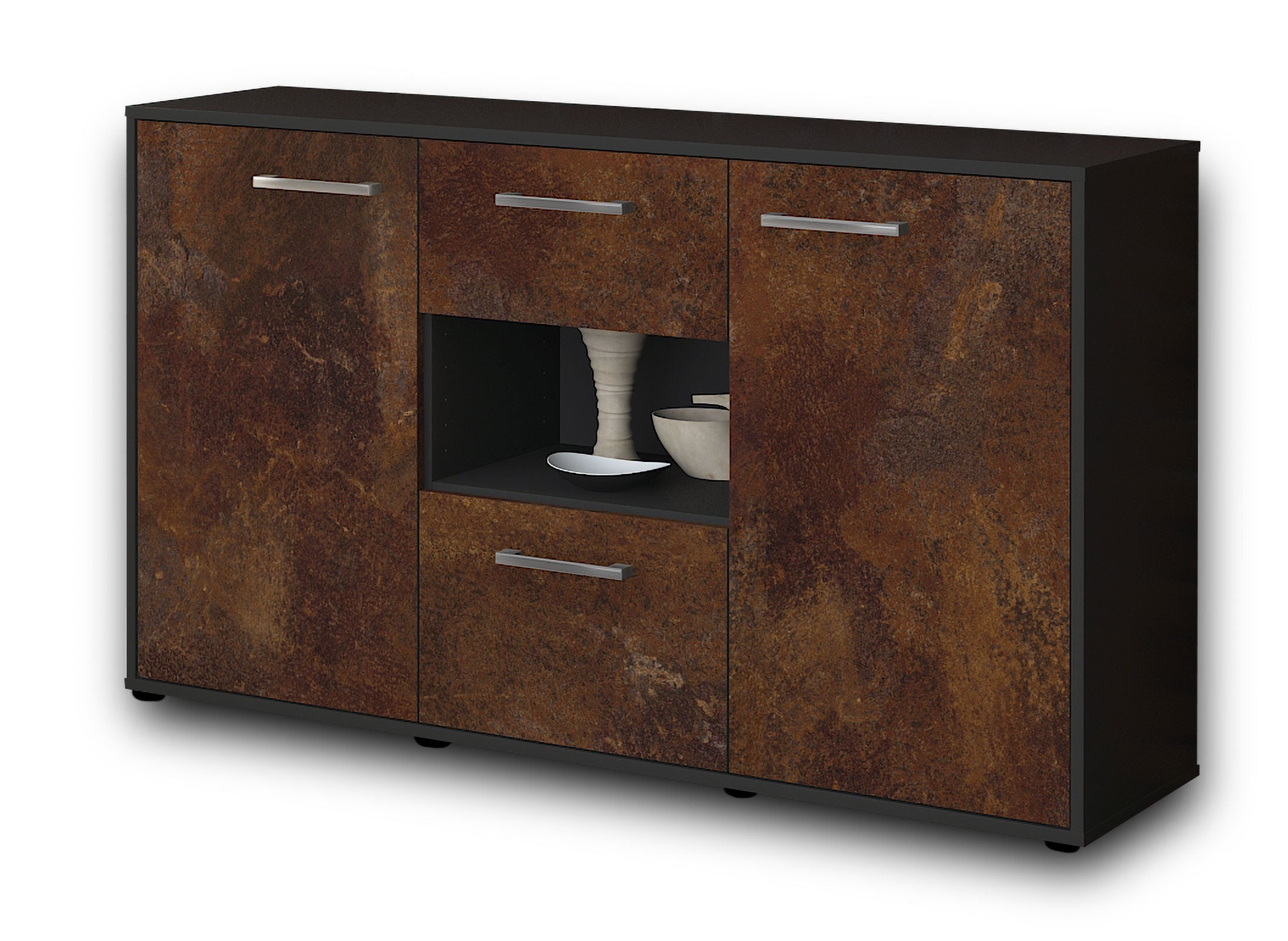 Sideboard - Denise - Design Industrie Stil - Freistehend mit Griffe 136 cm Anthrazit