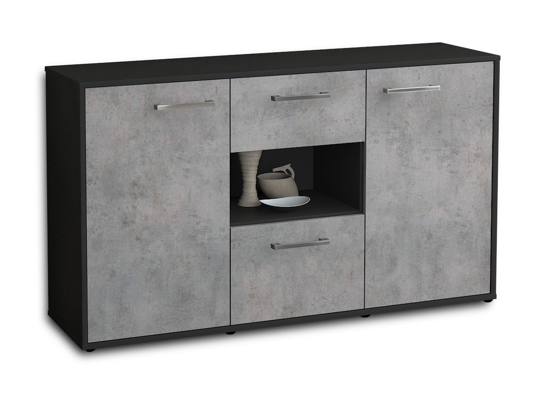 Sideboard - Denise - Design Industrie Stil - Freistehend mit Griffe 136 cm Anthrazit