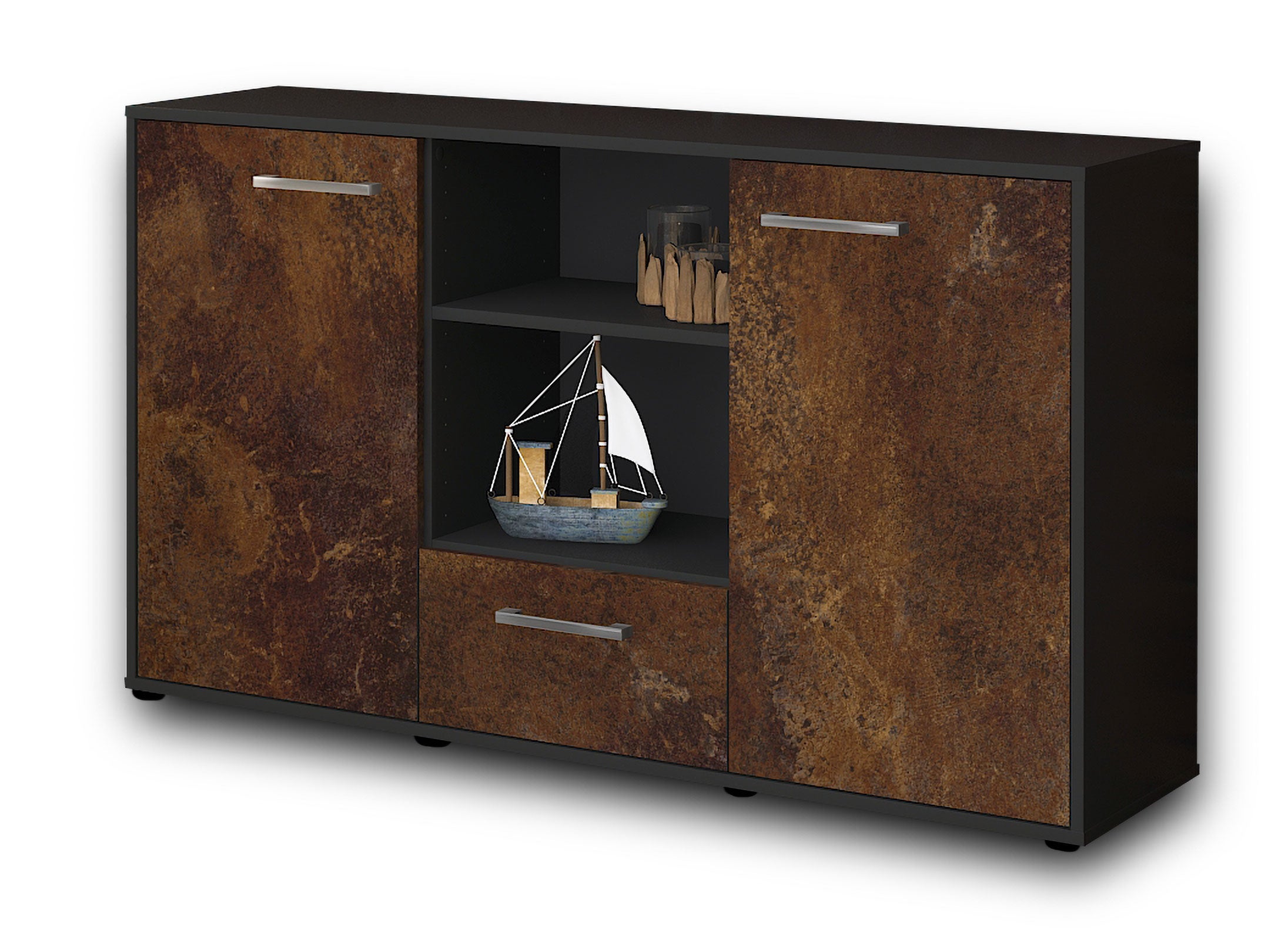 Sideboard - Desideria - Design Industrie Stil - Freistehend mit Griffe 136 cm Anthrazit