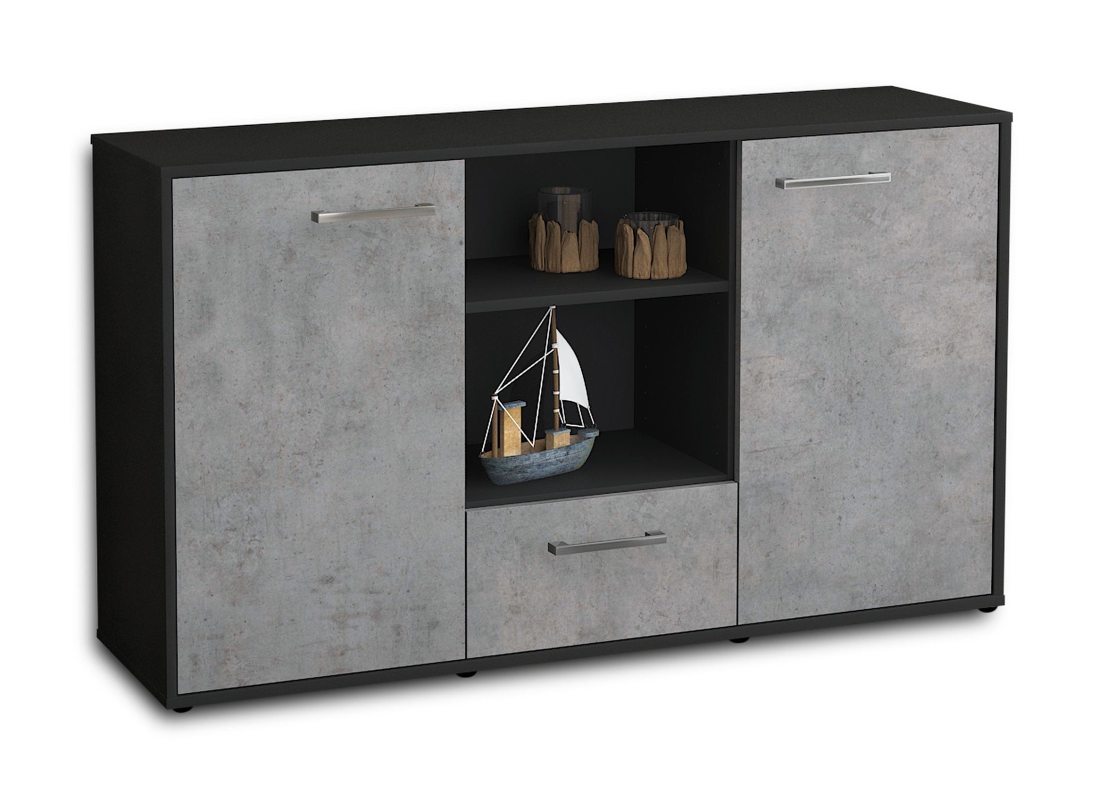 Sideboard - Desideria - Design Industrie Stil - Freistehend mit Griffe 136 cm Anthrazit