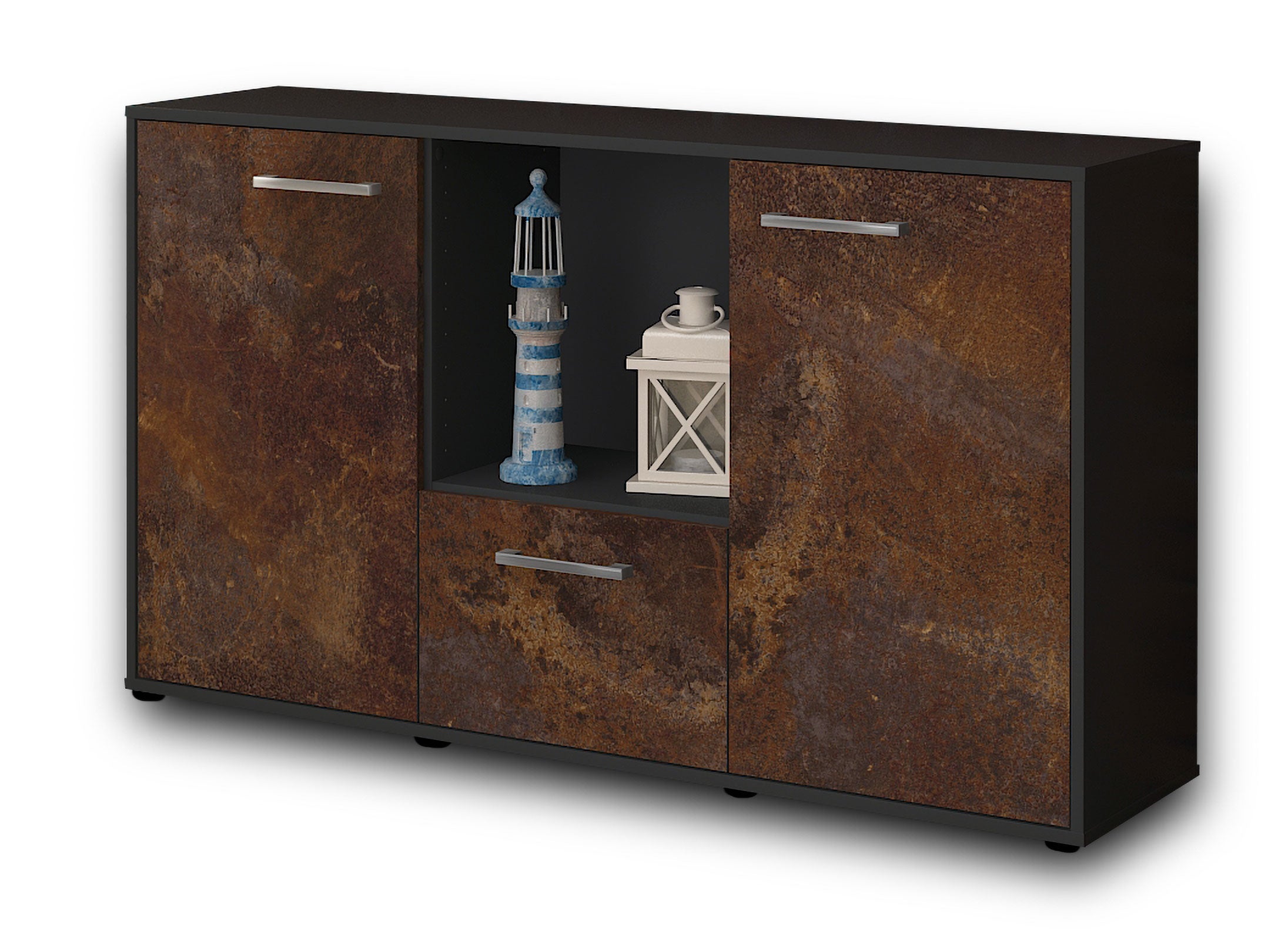 Sideboard - Dhonna - Design Industrie Stil - Freistehend mit Griffe 136 cm Anthrazit