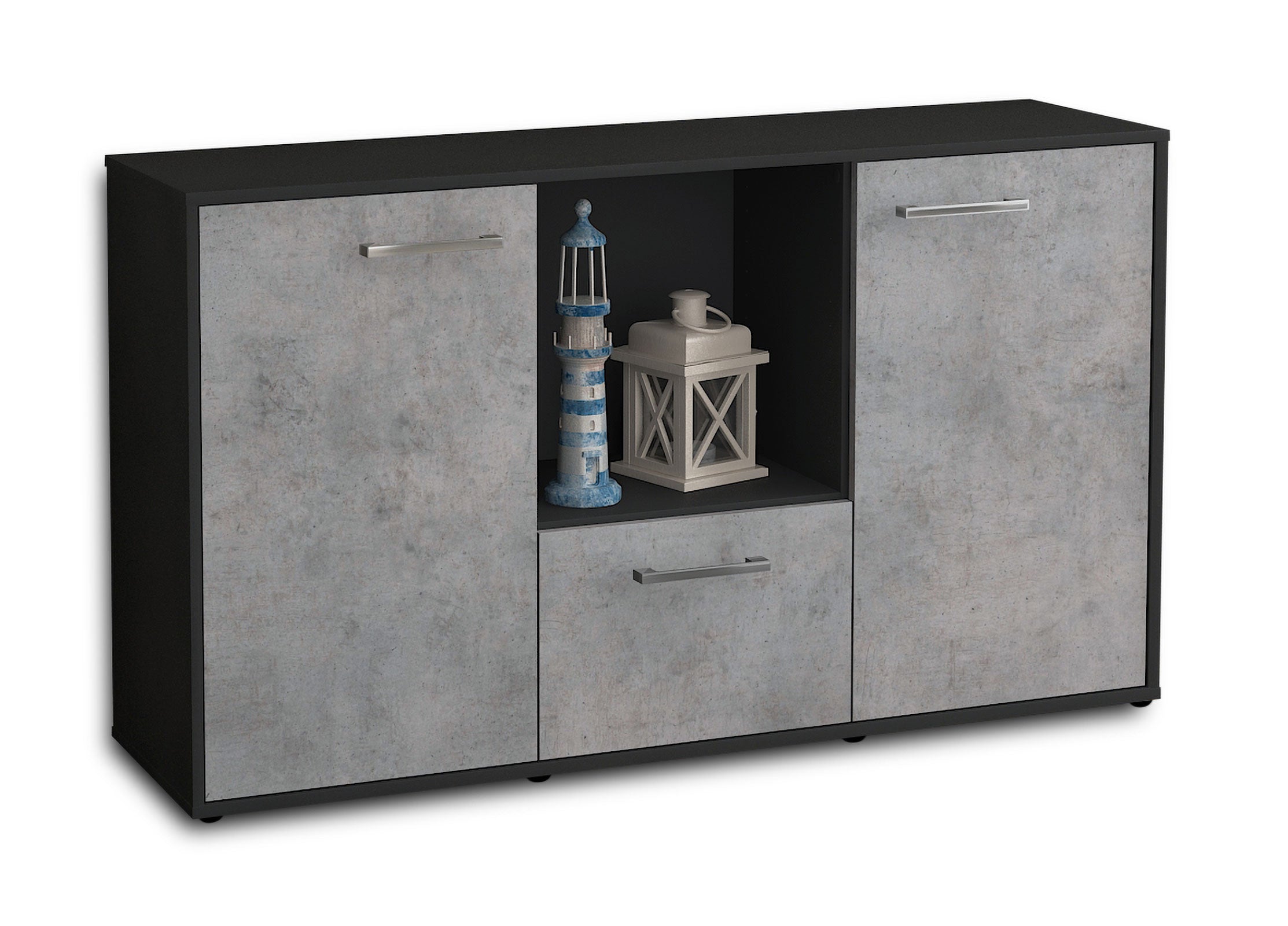 Sideboard - Dhonna - Design Industrie Stil - Freistehend mit Griffe 136 cm Anthrazit