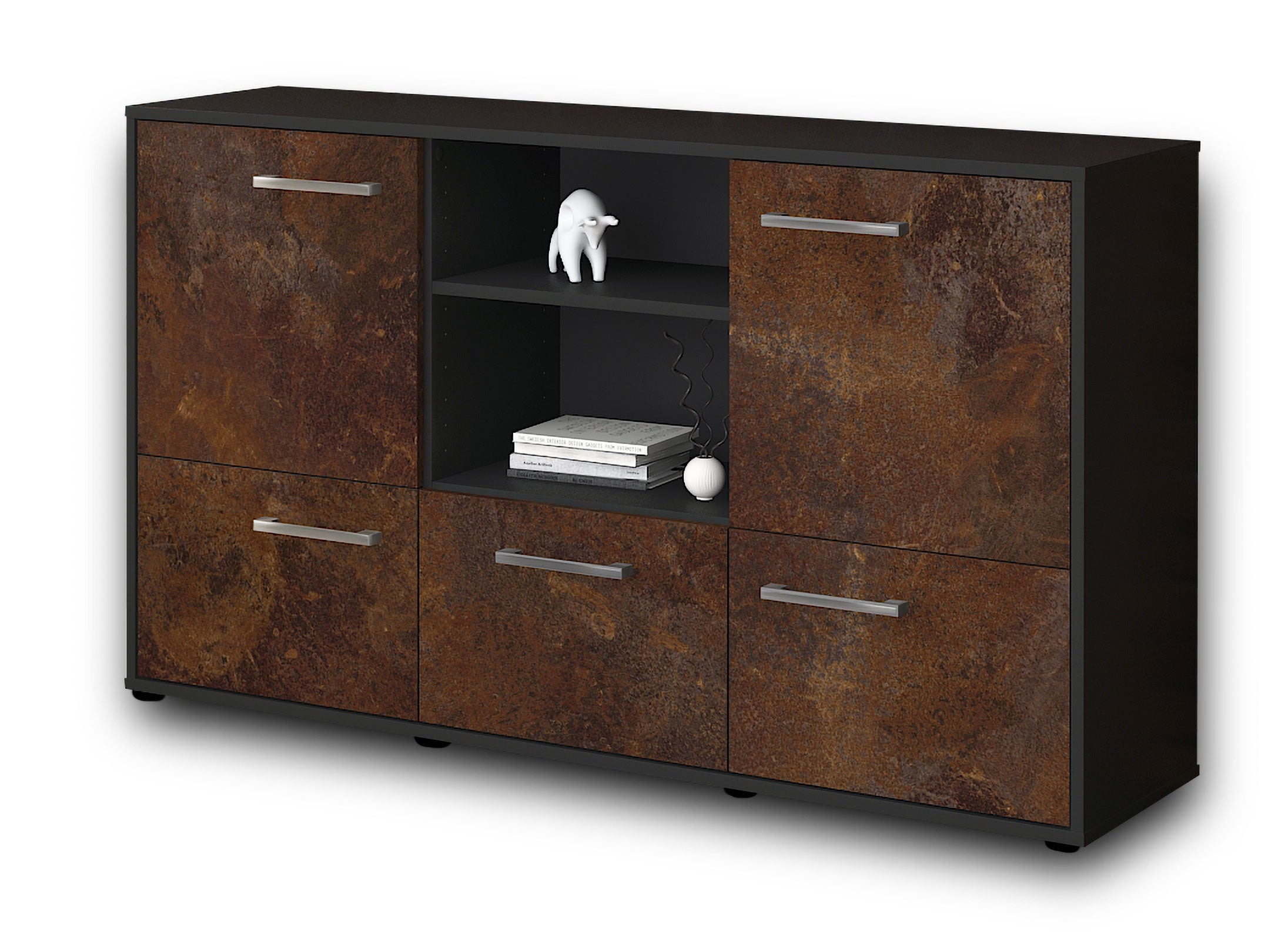 Sideboard - Diellza - Design Industrie Stil - Freistehend mit Griffe 136 cm Anthrazit