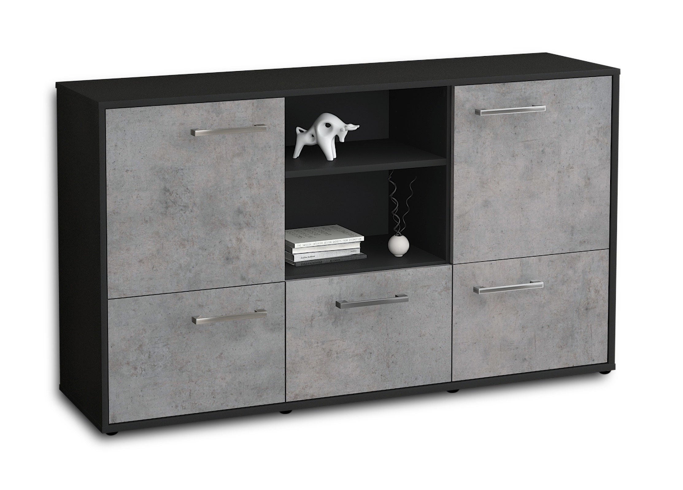 Sideboard - Diellza - Design Industrie Stil - Freistehend mit Griffe 136 cm Anthrazit