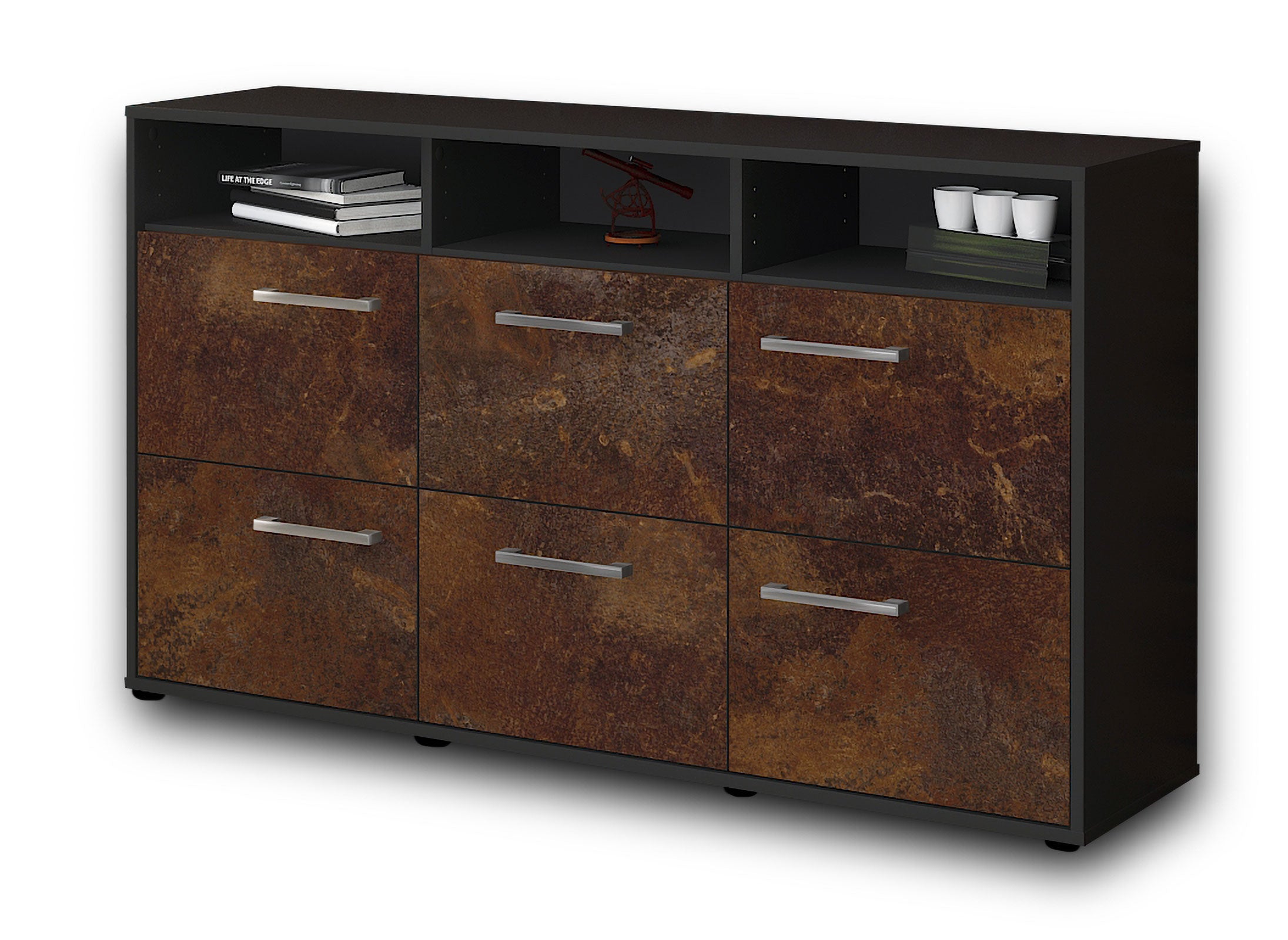 Sideboard - Dilara - Design Industrie Stil - Freistehend mit Griffe 136 cm Anthrazit