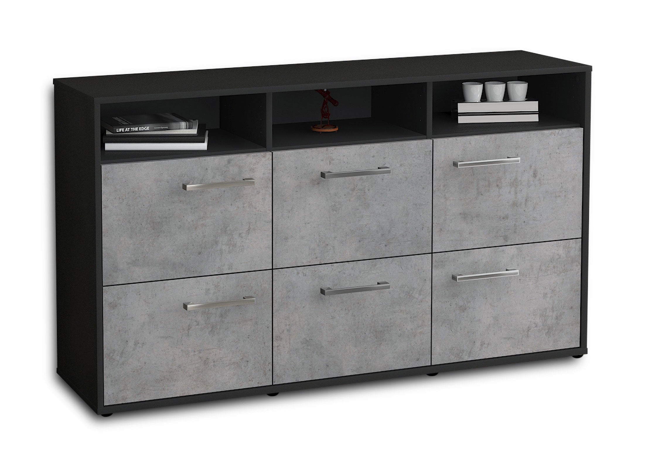 Sideboard - Dilara - Design Industrie Stil - Freistehend mit Griffe 136 cm Anthrazit