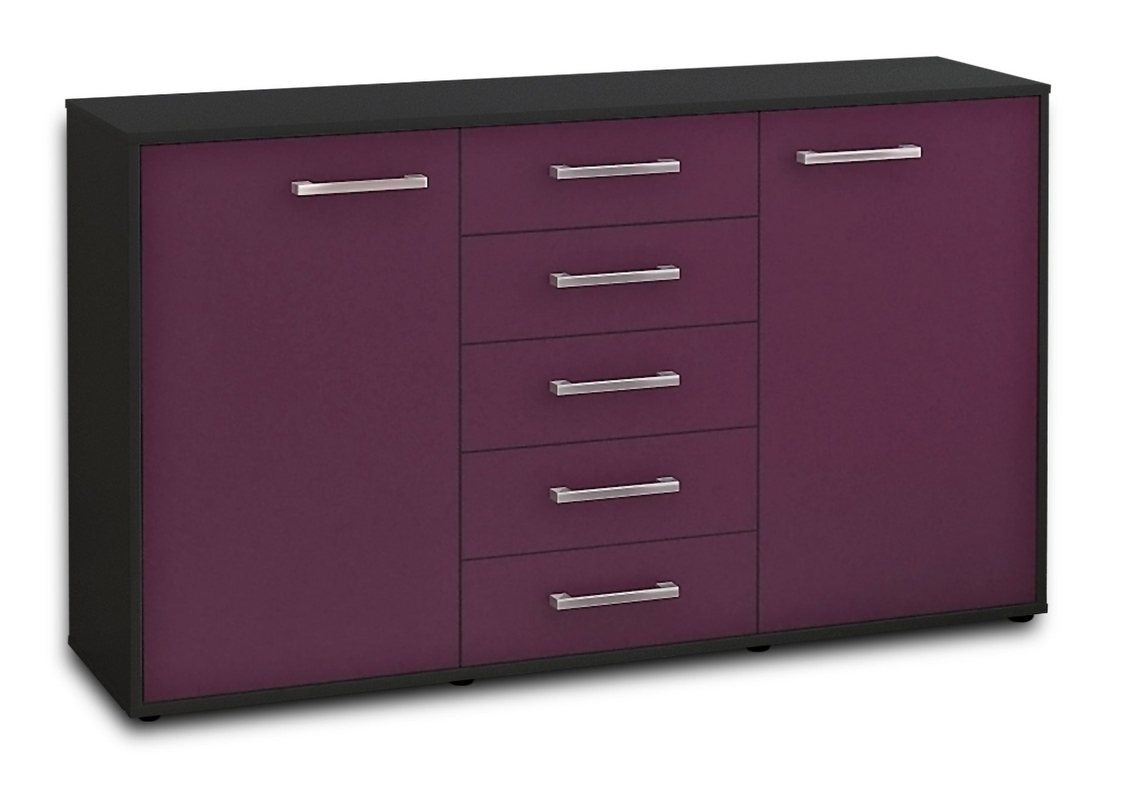 Sideboard - Dorelly - Design Farbakzent - Freistehend mit Griffe 136 cm Anthrazit