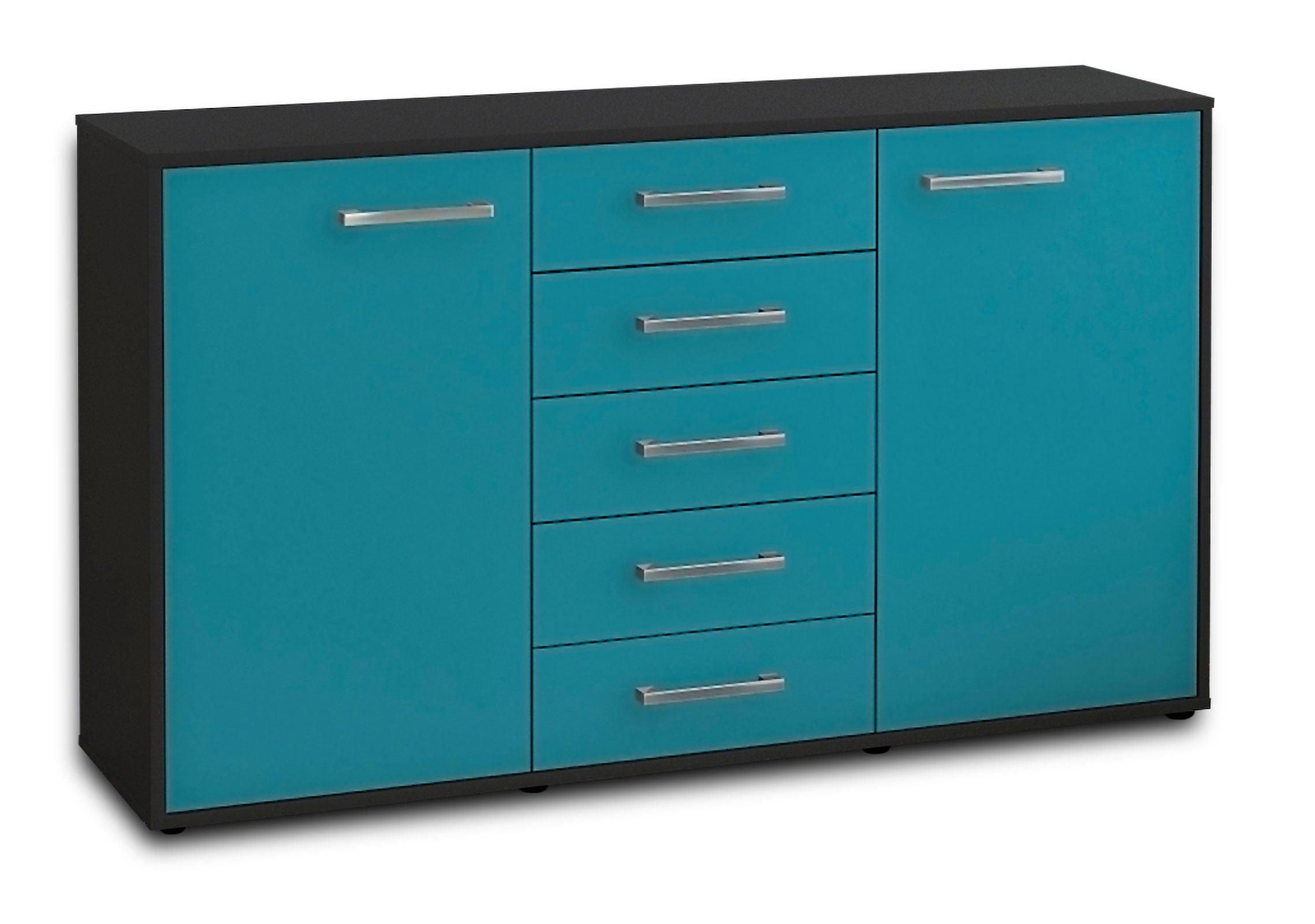 Sideboard - Dorelly - Design Farbakzent - Freistehend mit Griffe 136 cm Anthrazit