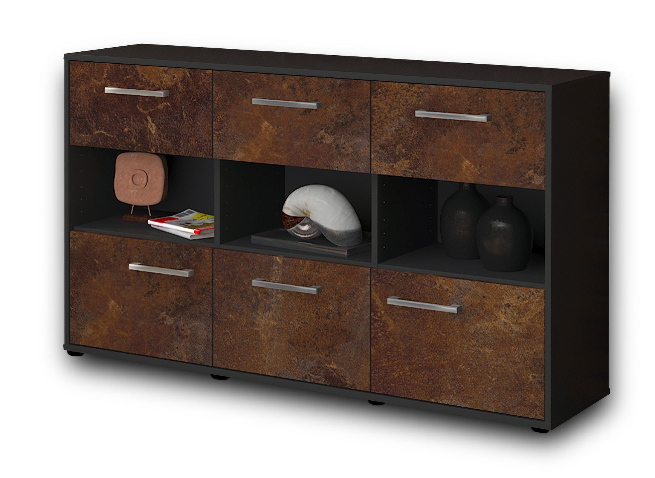 Sideboard - Dorett - Design Industrie Stil - Freistehend mit Griffe 136 cm Anthrazit