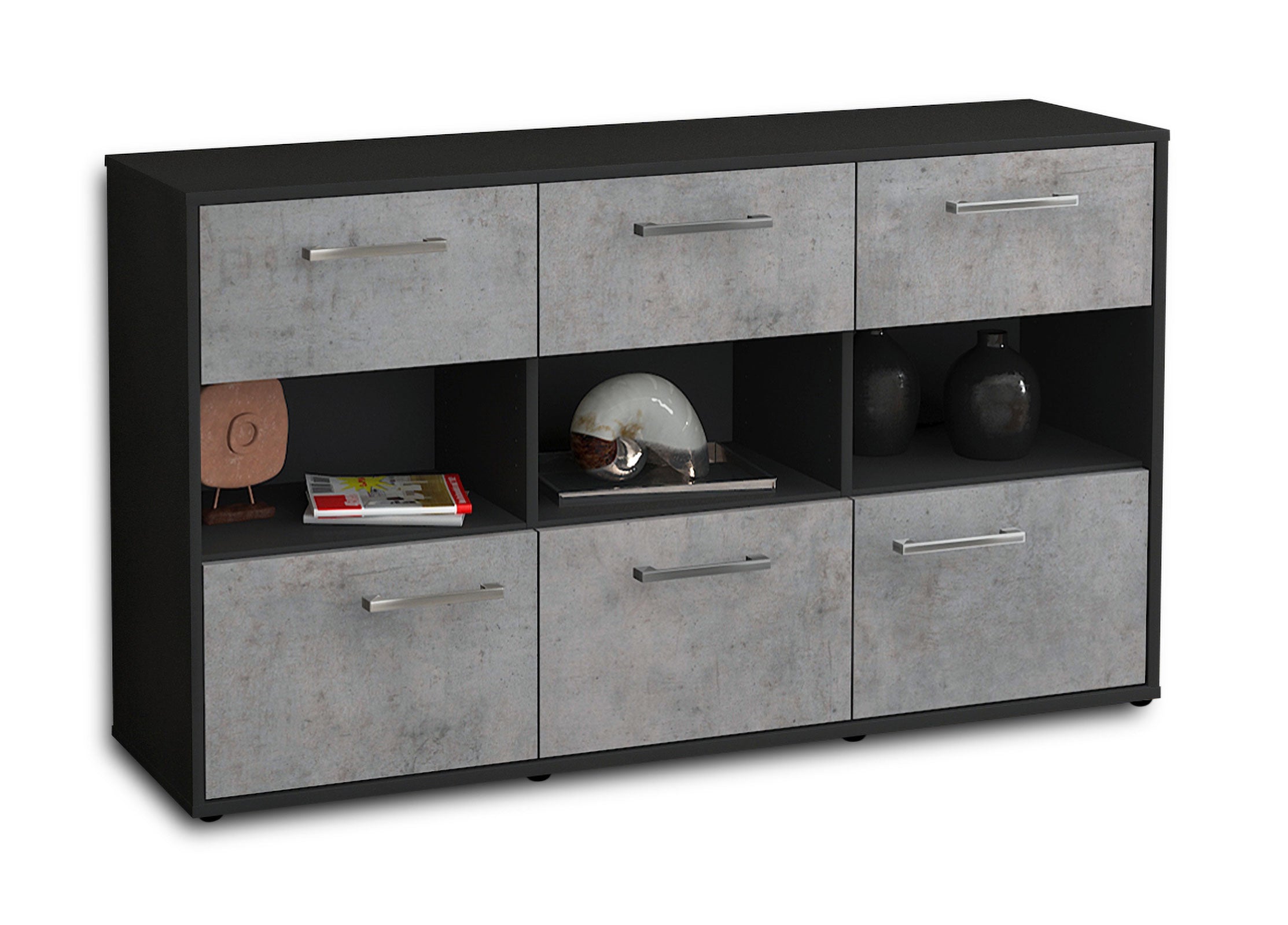 Sideboard - Dorett - Design Industrie Stil - Freistehend mit Griffe 136 cm Anthrazit