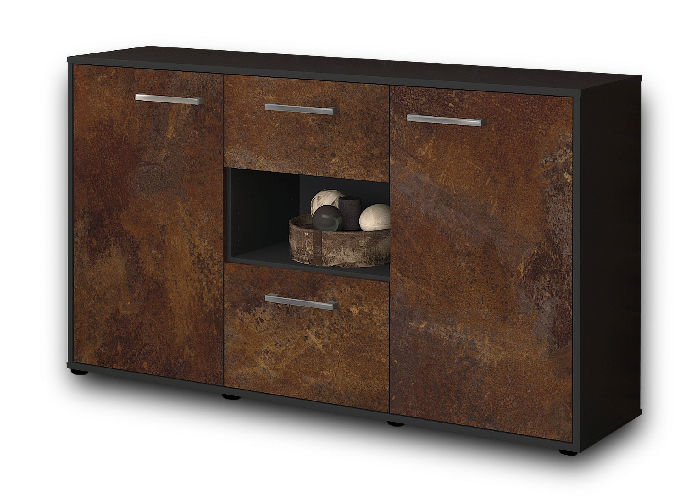 Sideboard - Doriana - Design Industrie Stil - Freistehend mit Griffe 136 cm Anthrazit