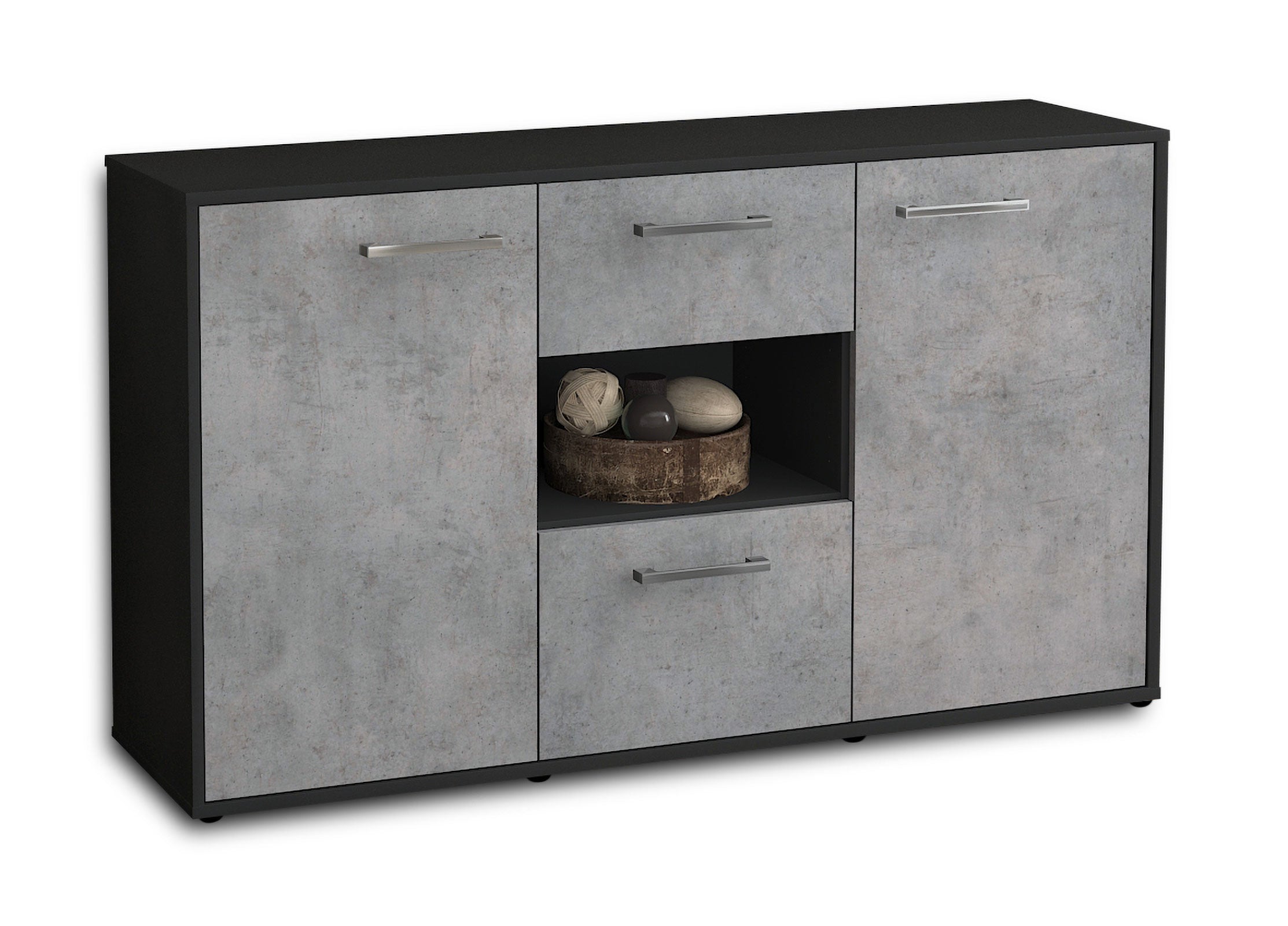 Sideboard - Doriana - Design Industrie Stil - Freistehend mit Griffe 136 cm Anthrazit