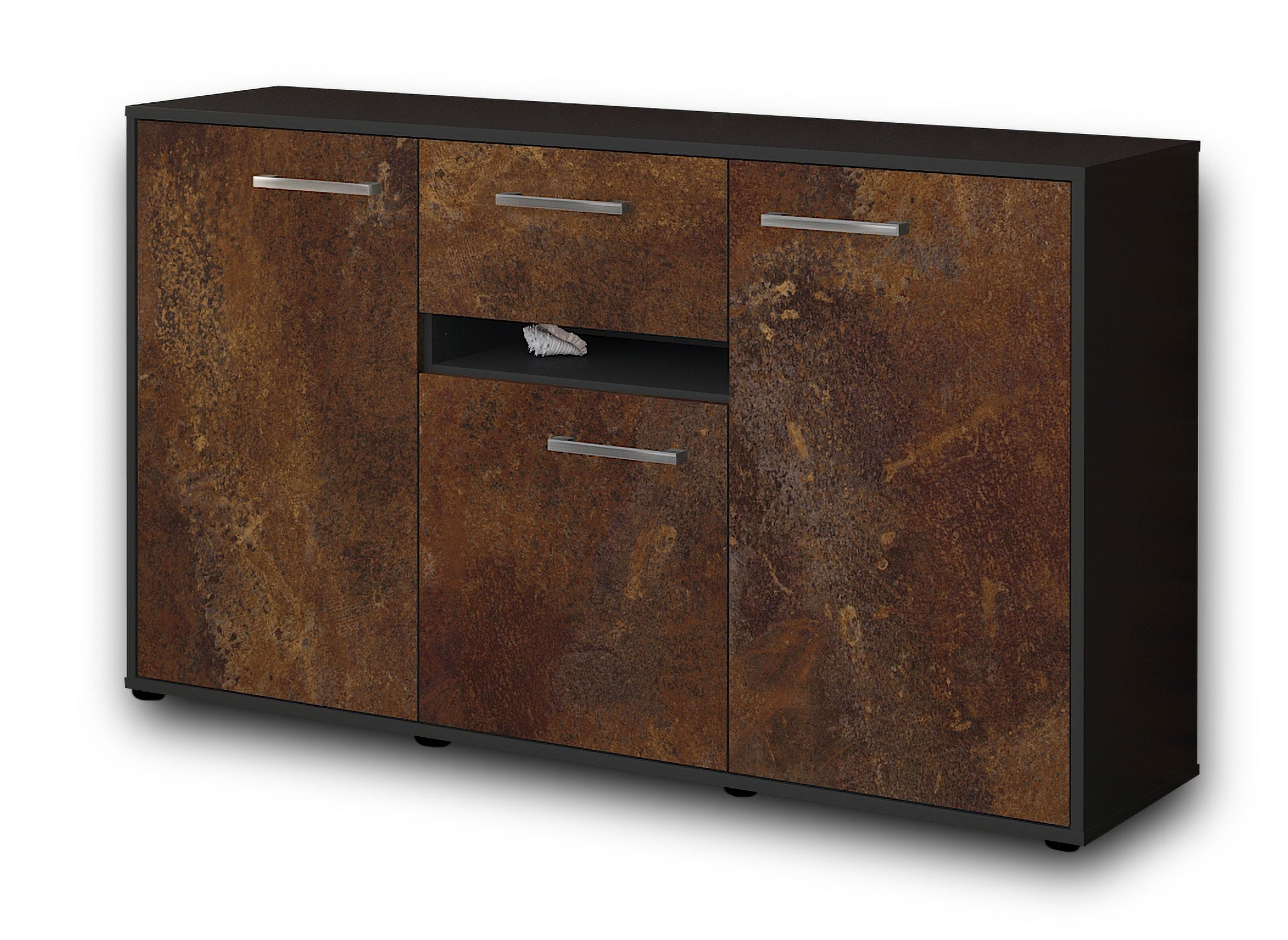 Sideboard - Dorina - Design Industrie Stil - Freistehend mit Griffe 136 cm Anthrazit