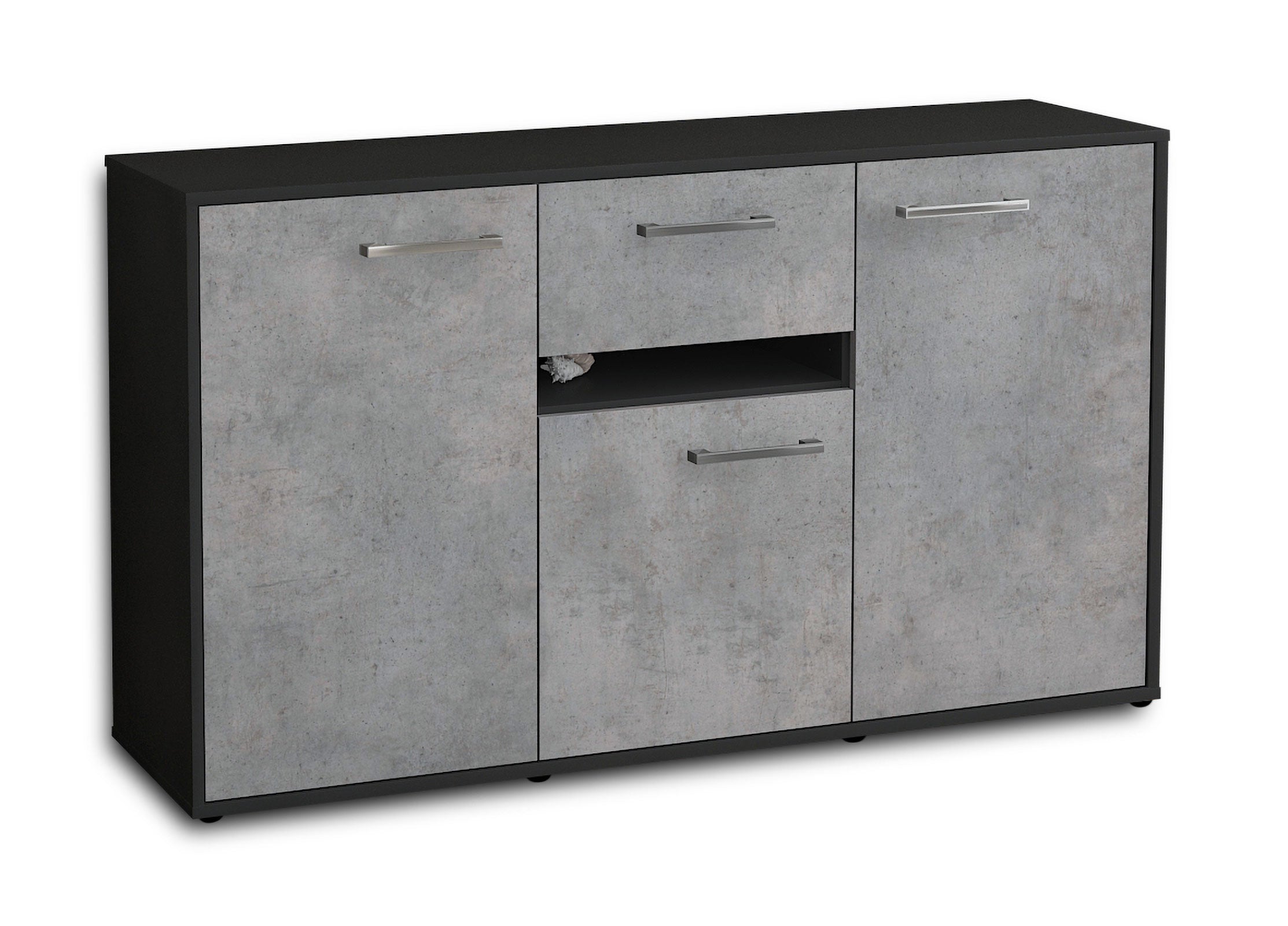 Sideboard - Dorina - Design Industrie Stil - Freistehend mit Griffe 136 cm Anthrazit