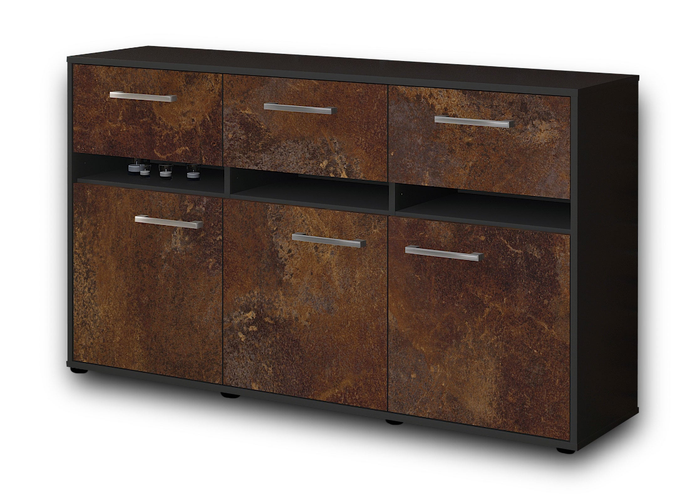 Sideboard - Dorinde - Design Industrie Stil - Freistehend mit Griffe 136 cm Anthrazit