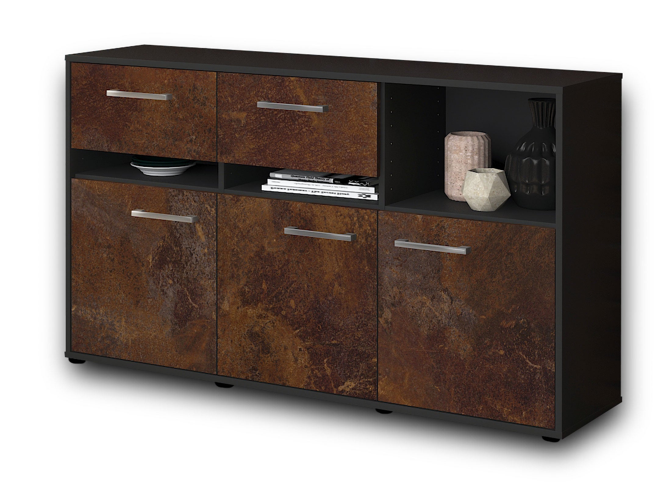 Sideboard - Dorotea - Design Industrie Stil - Freistehend mit Griffe 136 cm Anthrazit