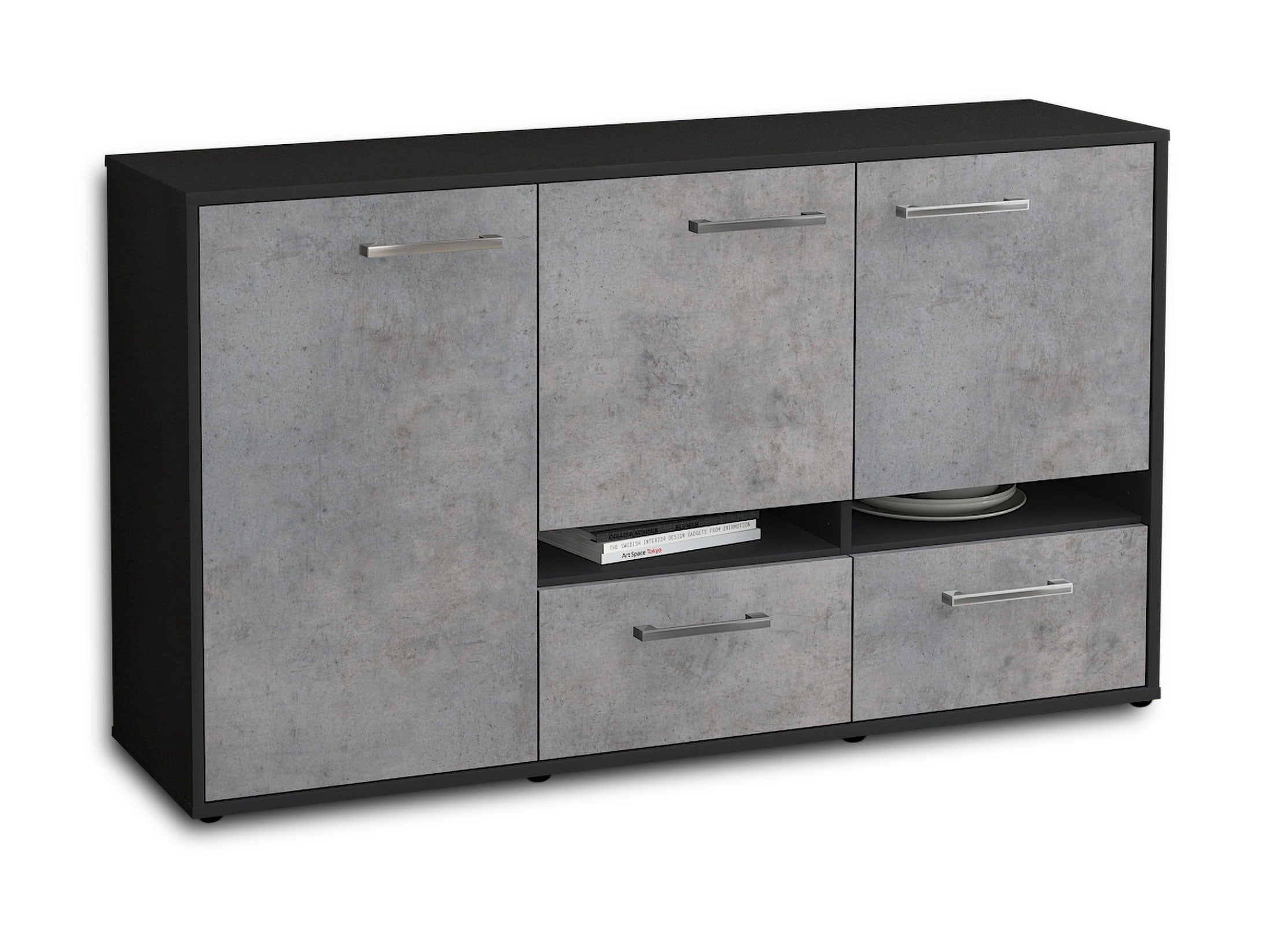 Sideboard - Ebe - Design Industrie Stil - Freistehend mit Griffe 136 cm Anthrazit