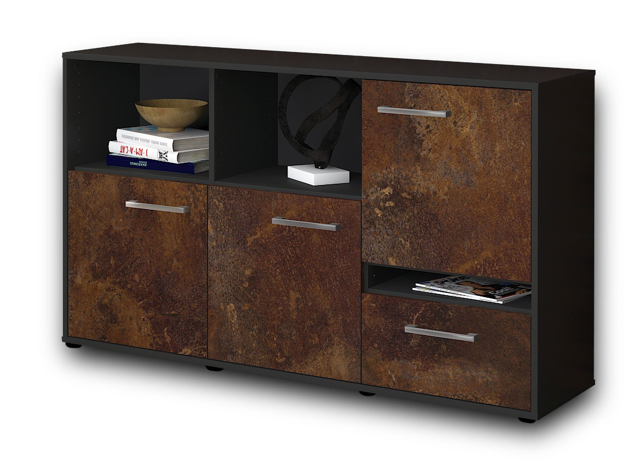 Sideboard - EDA - Design Industrie Stil - Freistehend mit Griffe 136 cm Anthrazit