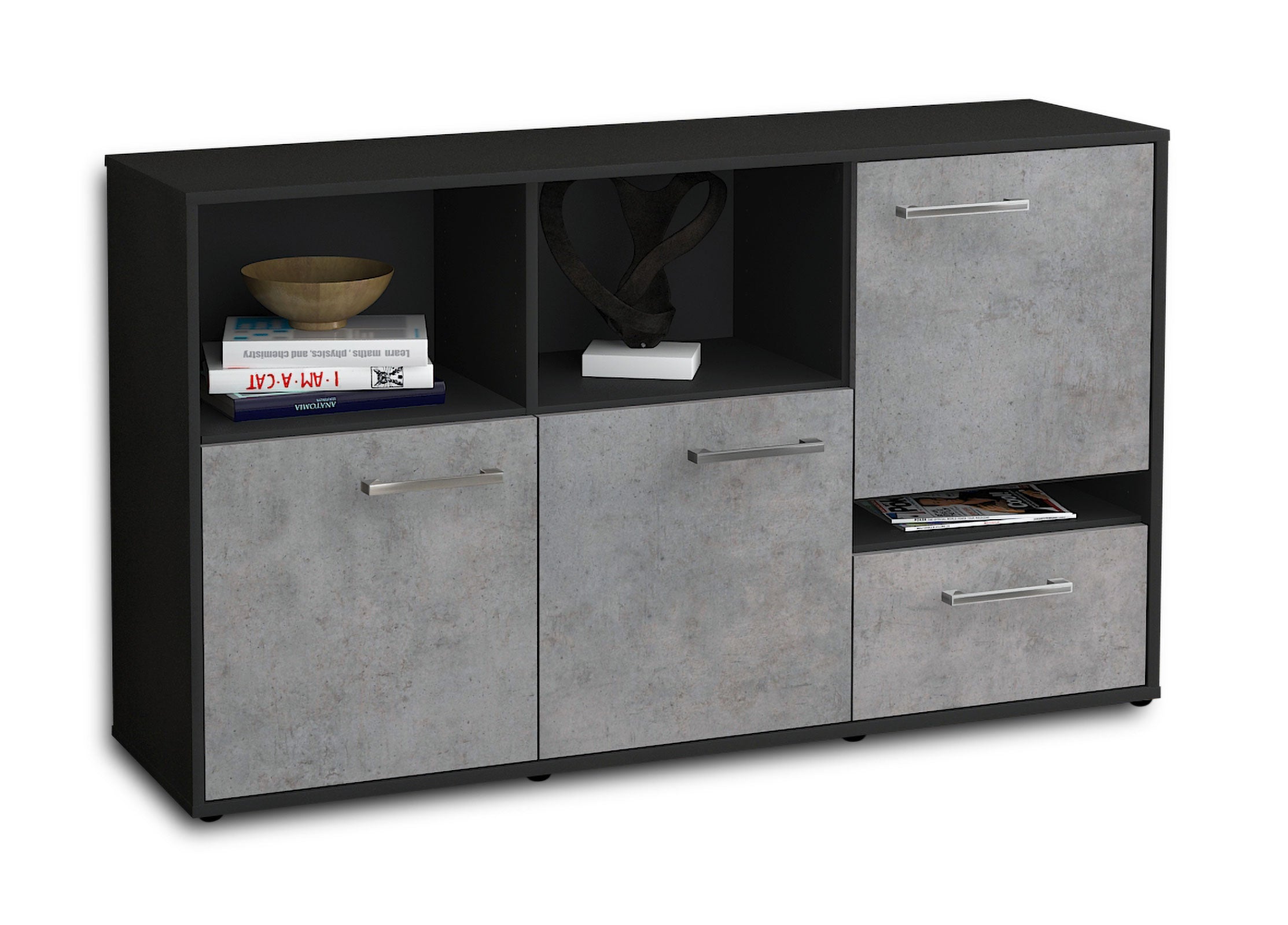 Sideboard - EDA - Design Industrie Stil - Freistehend mit Griffe 136 cm Anthrazit