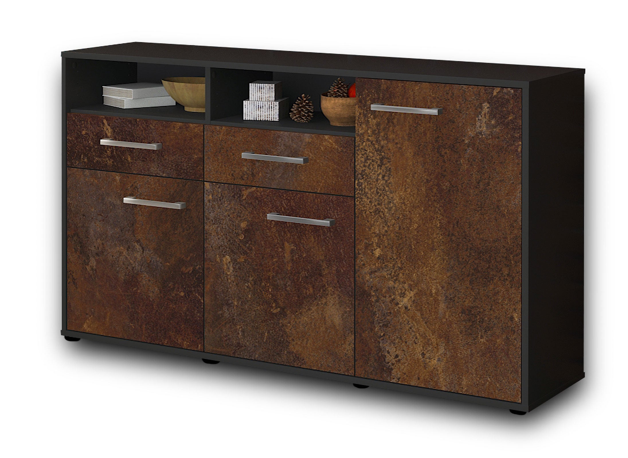 Sideboard - Editta - Design Industrie Stil - Freistehend mit Griffe 136 cm Anthrazit