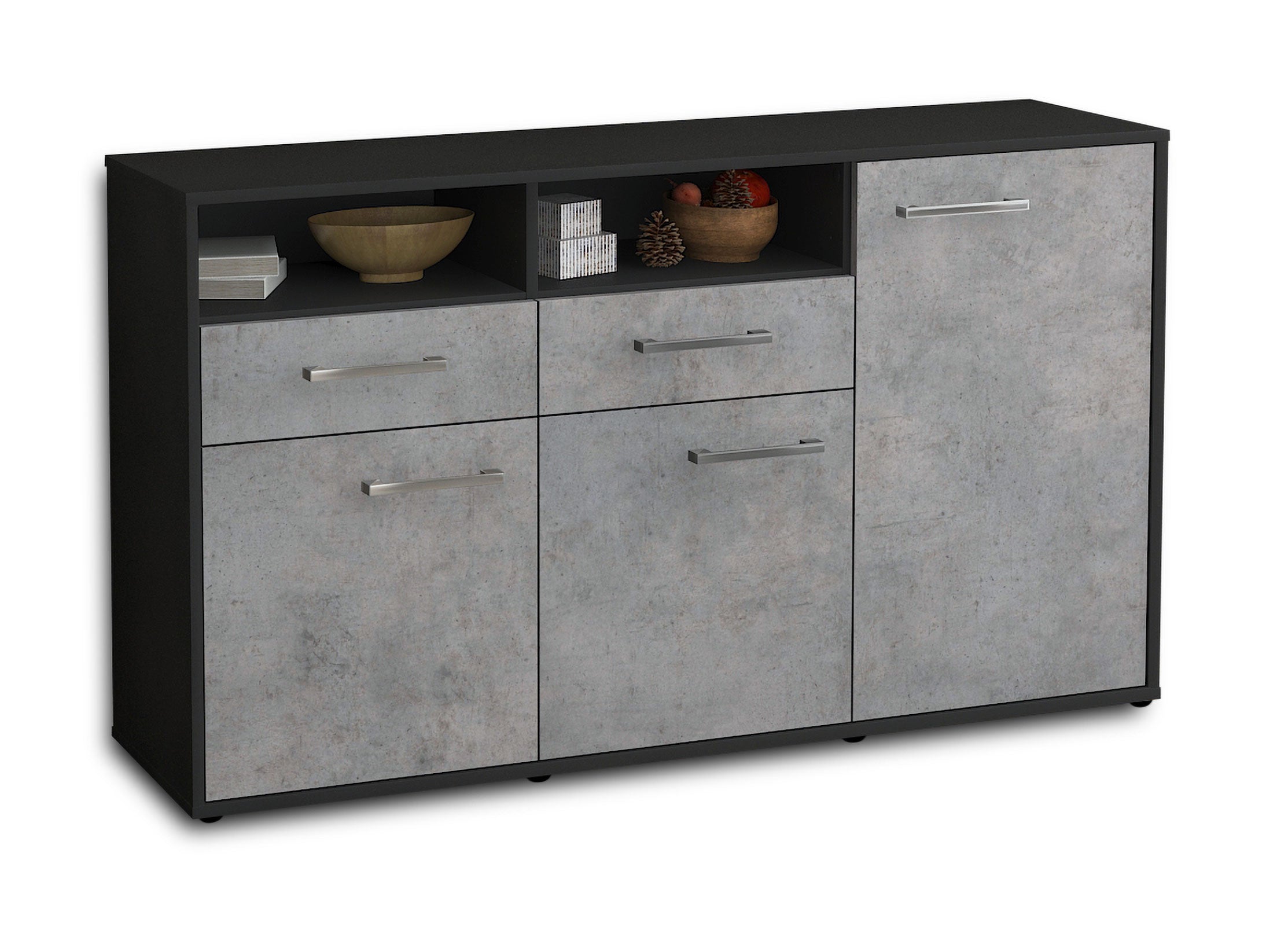 Sideboard - Editta - Design Industrie Stil - Freistehend mit Griffe 136 cm Anthrazit