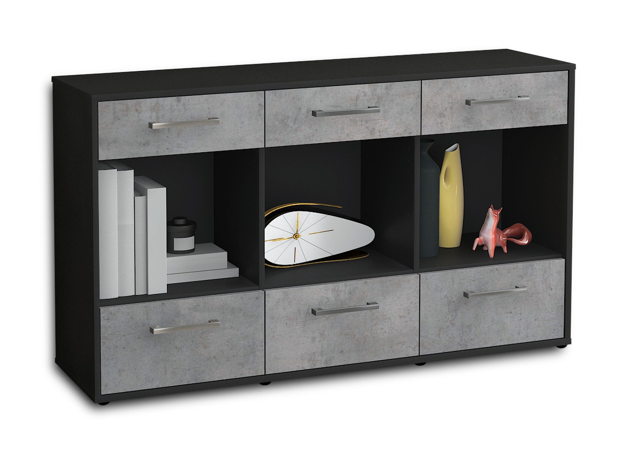 Sideboard - Efisia - Design Industrie Stil - Freistehend mit Griffe 136 cm Anthrazit